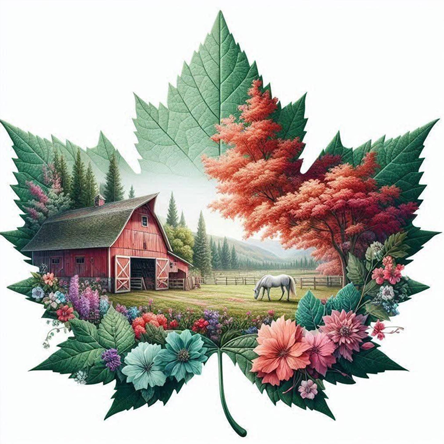 Maple Silhouette Farm - Full 11CT Stamped Cross Stitch 45x45CM - Huacan