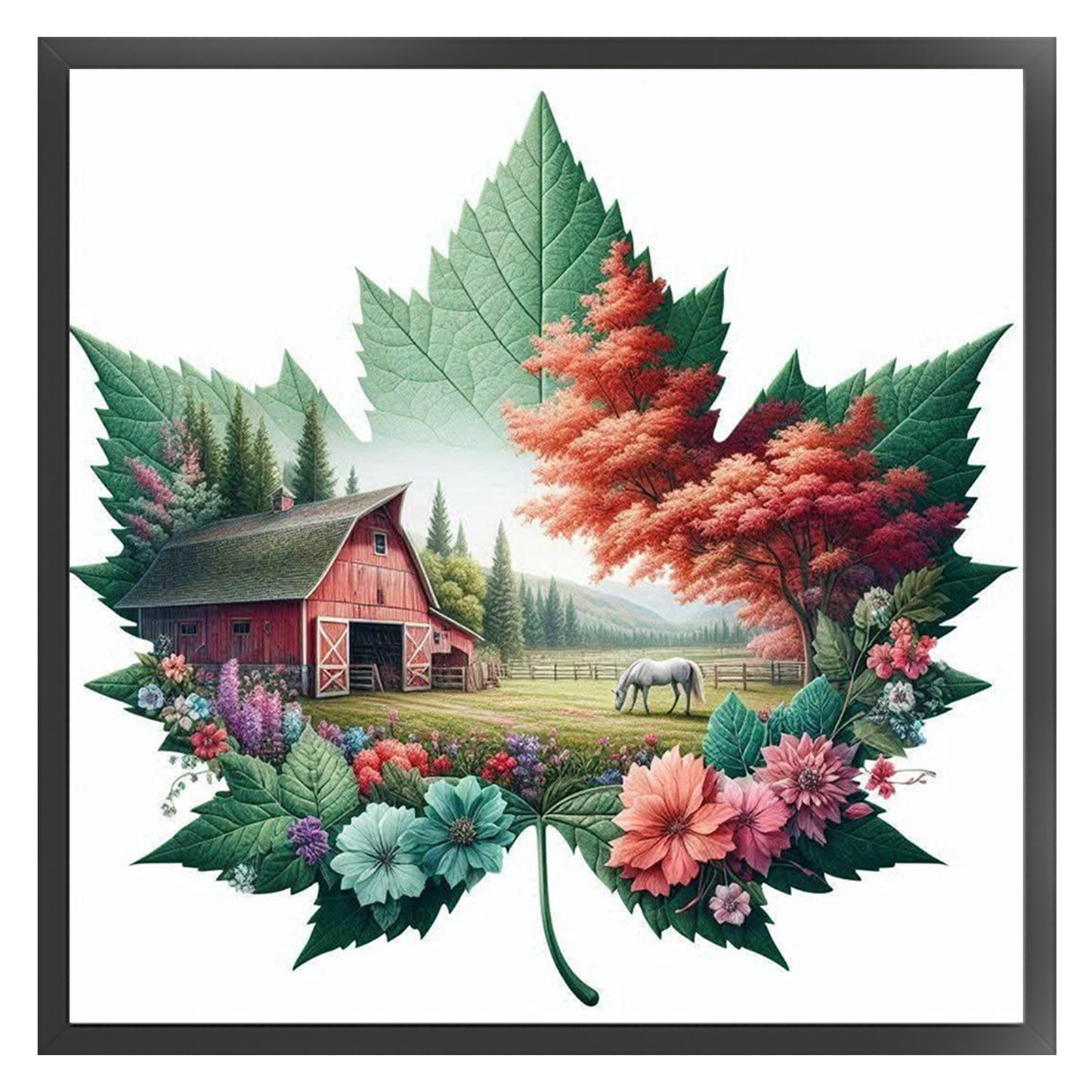 Maple Silhouette Farm - Full 11CT Stamped Cross Stitch 45x45CM - Huacan