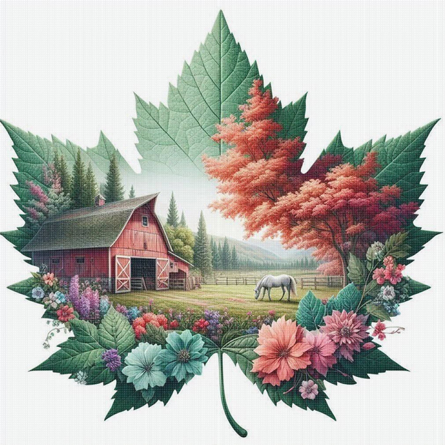 Maple Silhouette Farm - Full 11CT Stamped Cross Stitch 45x45CM - Huacan