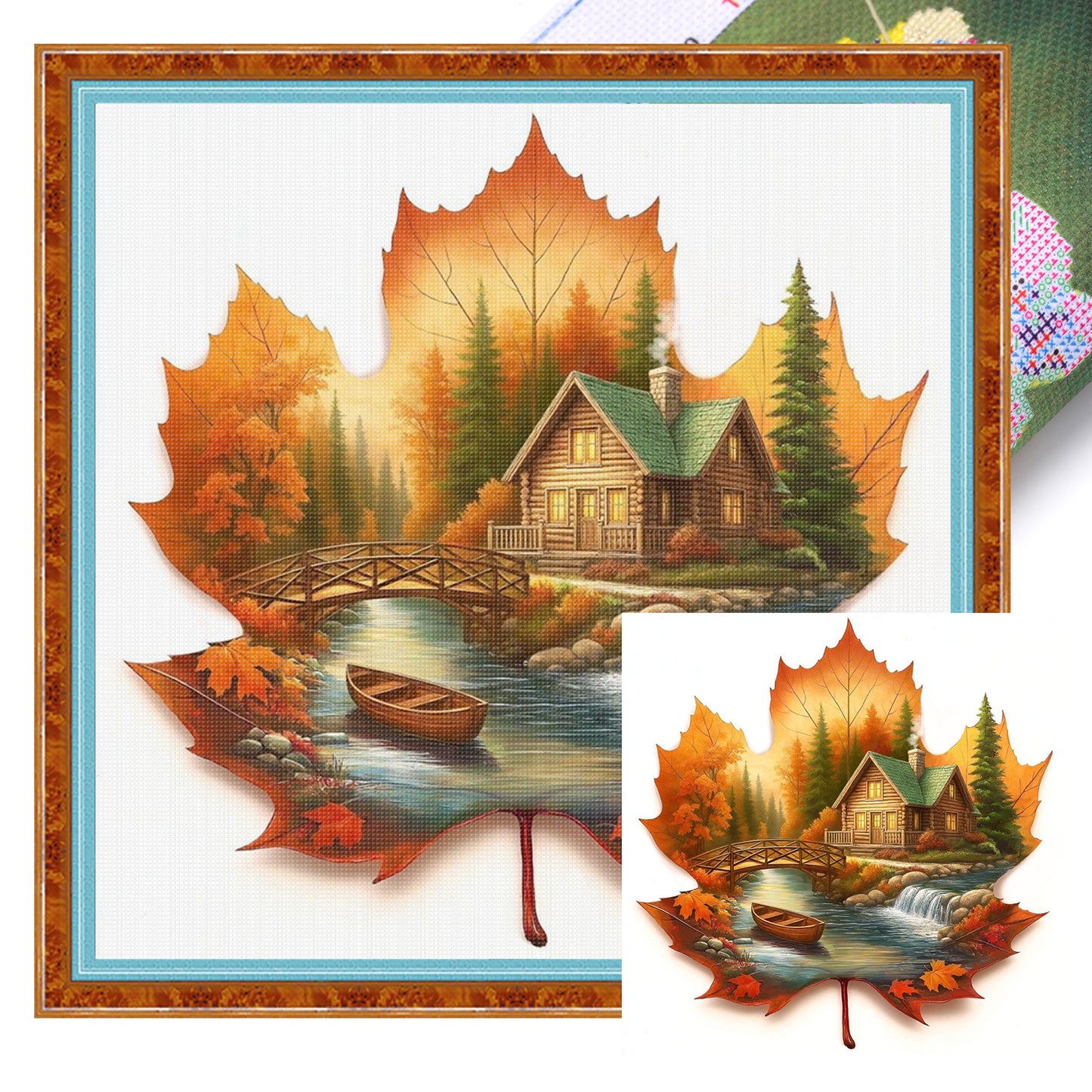 Maple Silhouette Hut - Full 11CT Stamped Cross Stitch 45x45CM - Huacan
