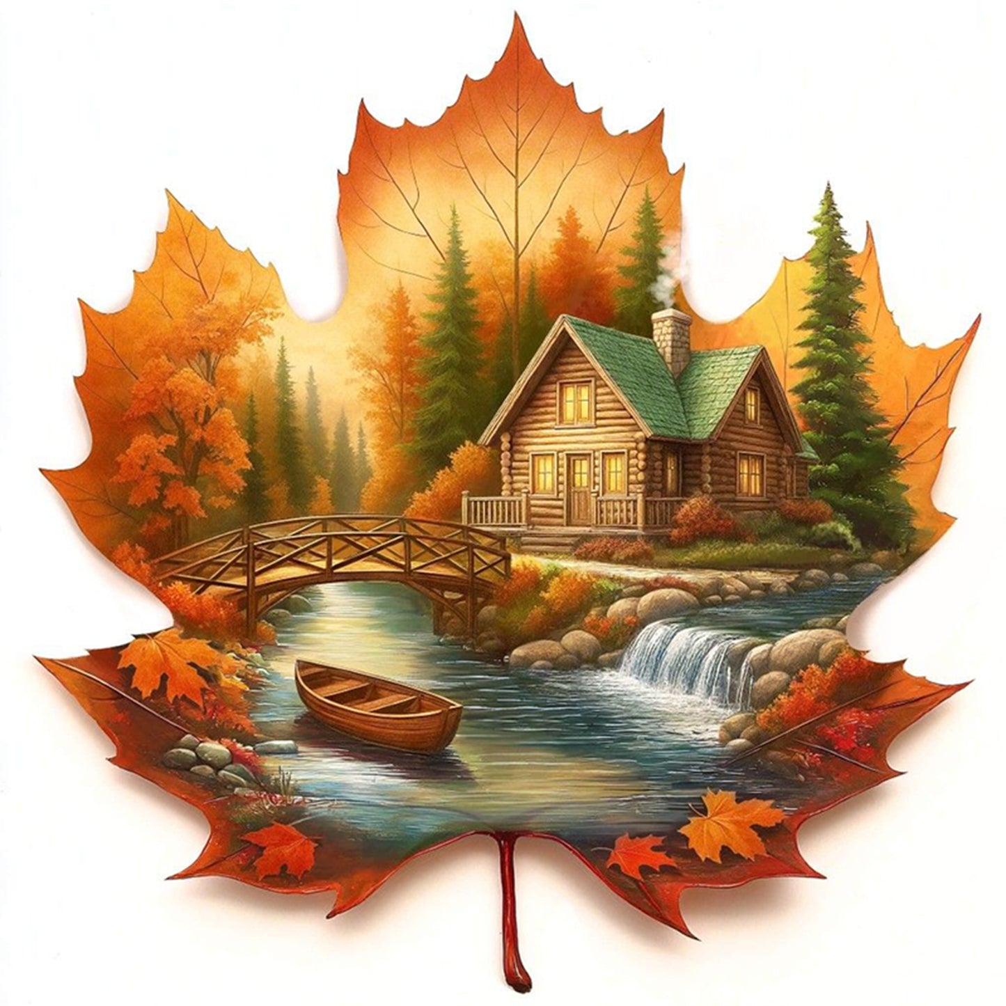 Maple Silhouette Hut - Full 11CT Stamped Cross Stitch 45x45CM - Huacan