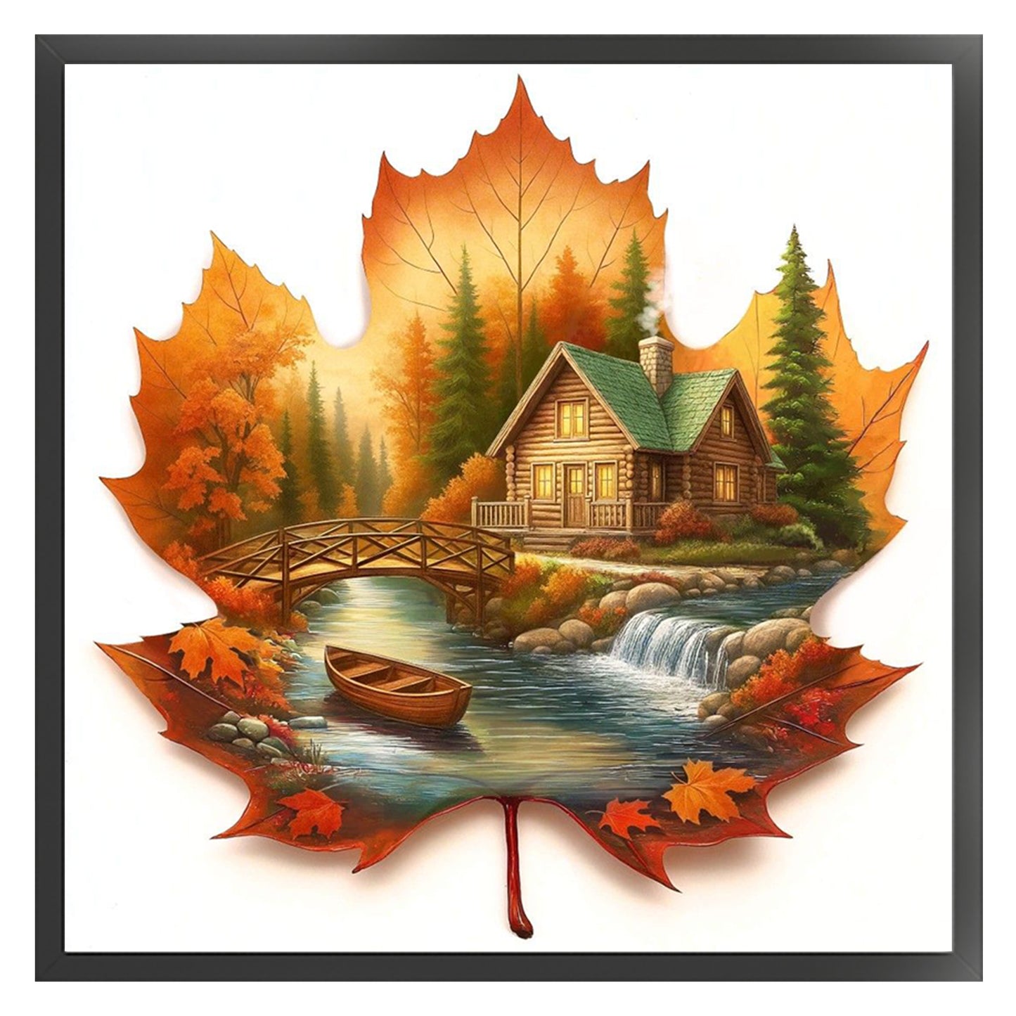 Maple Silhouette Hut - Full 11CT Stamped Cross Stitch 45x45CM - Huacan
