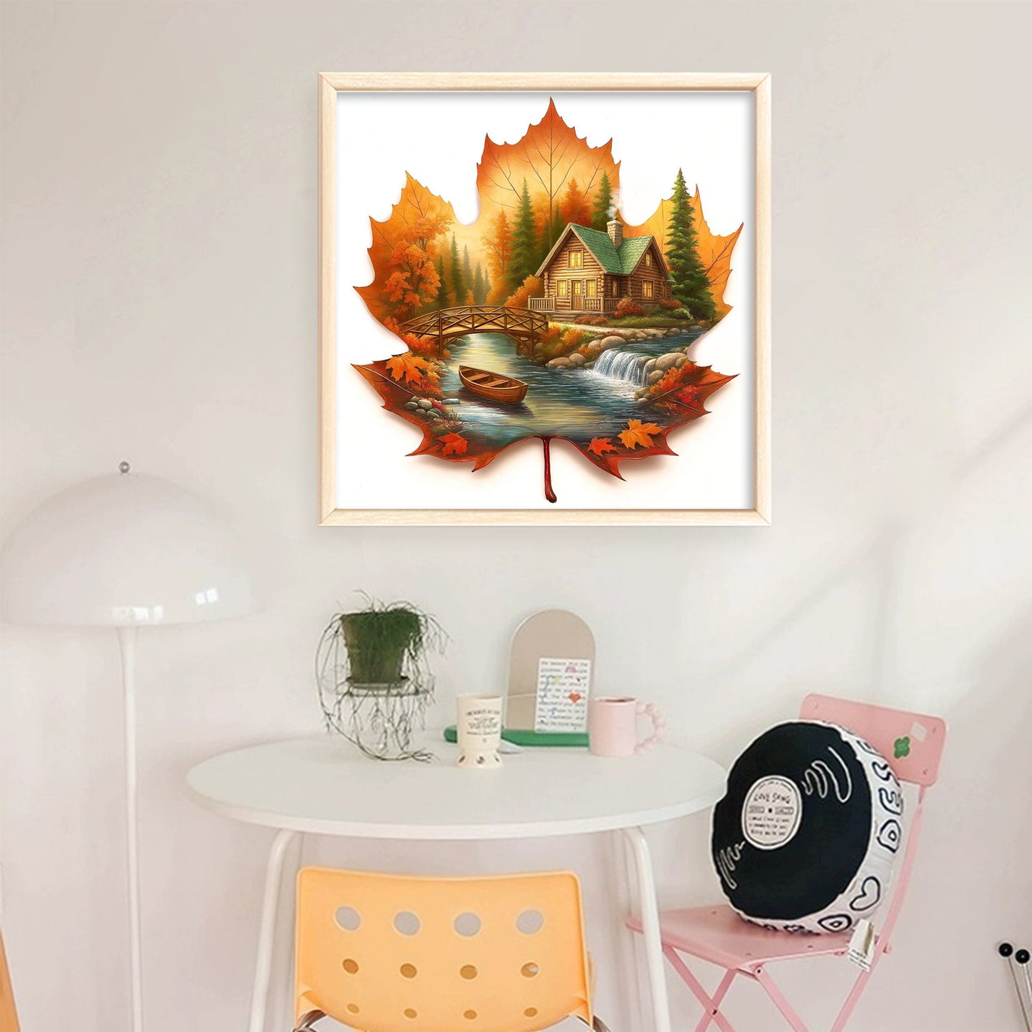 Maple Silhouette Hut - Full 11CT Stamped Cross Stitch 45x45CM - Huacan