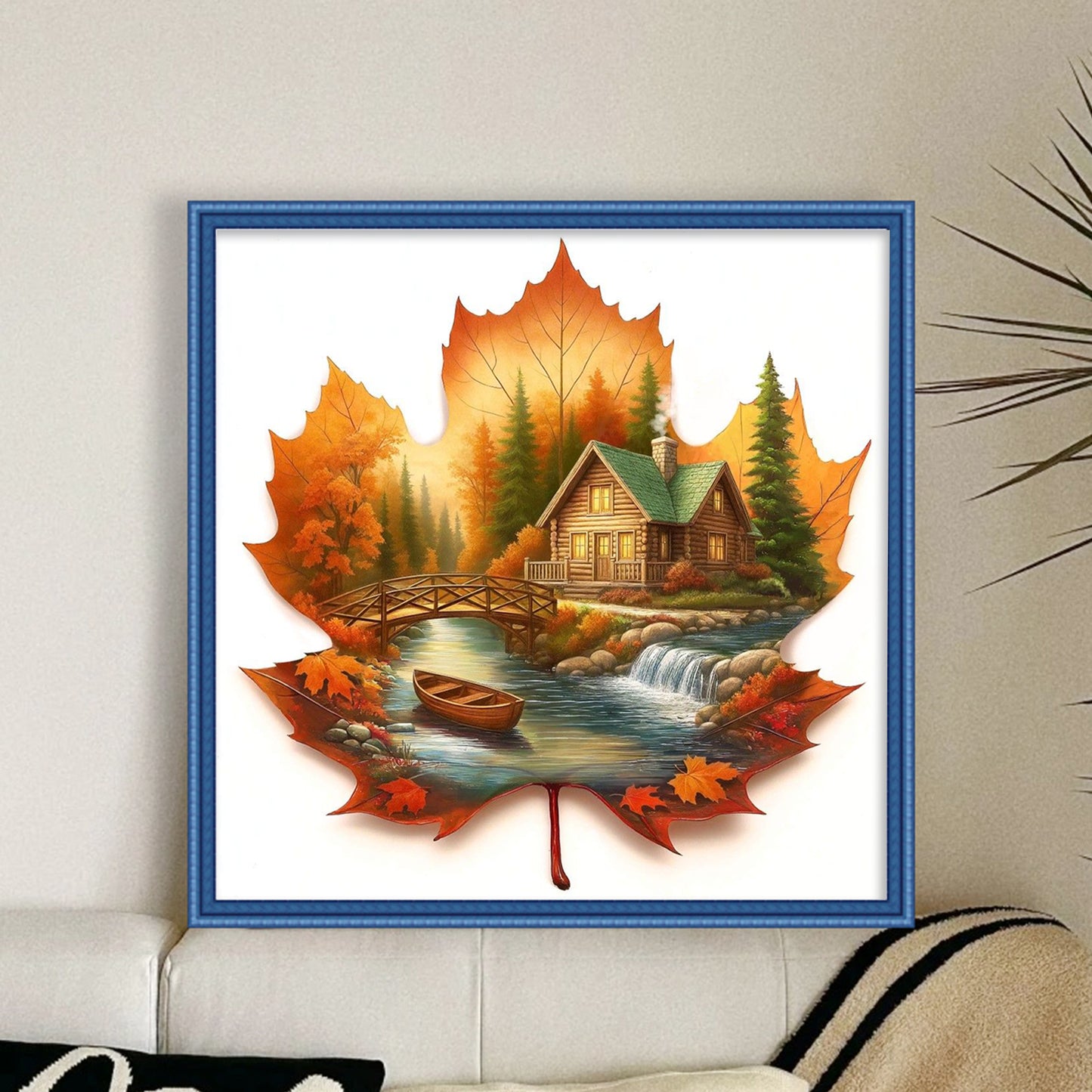 Maple Silhouette Hut - Full 11CT Stamped Cross Stitch 45x45CM - Huacan