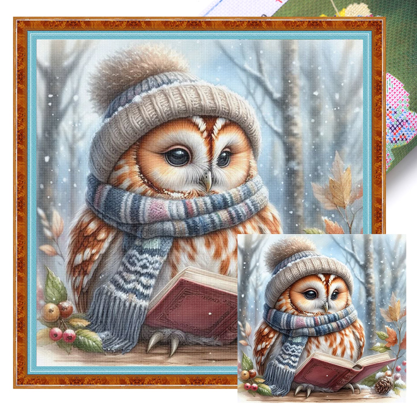 Reading Owl - Full 11CT Stamped Cross Stitch 40x40CM - Huacan