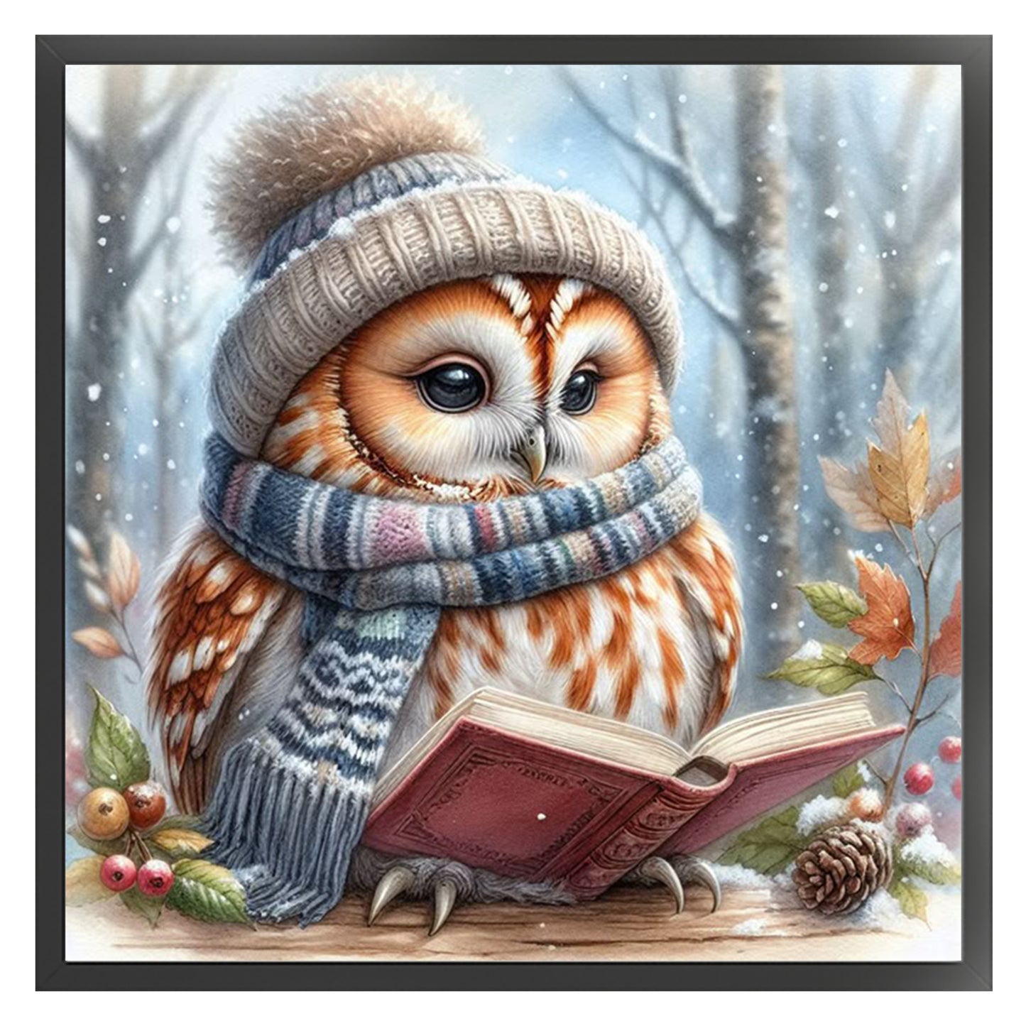 Reading Owl - Full 11CT Stamped Cross Stitch 40x40CM - Huacan