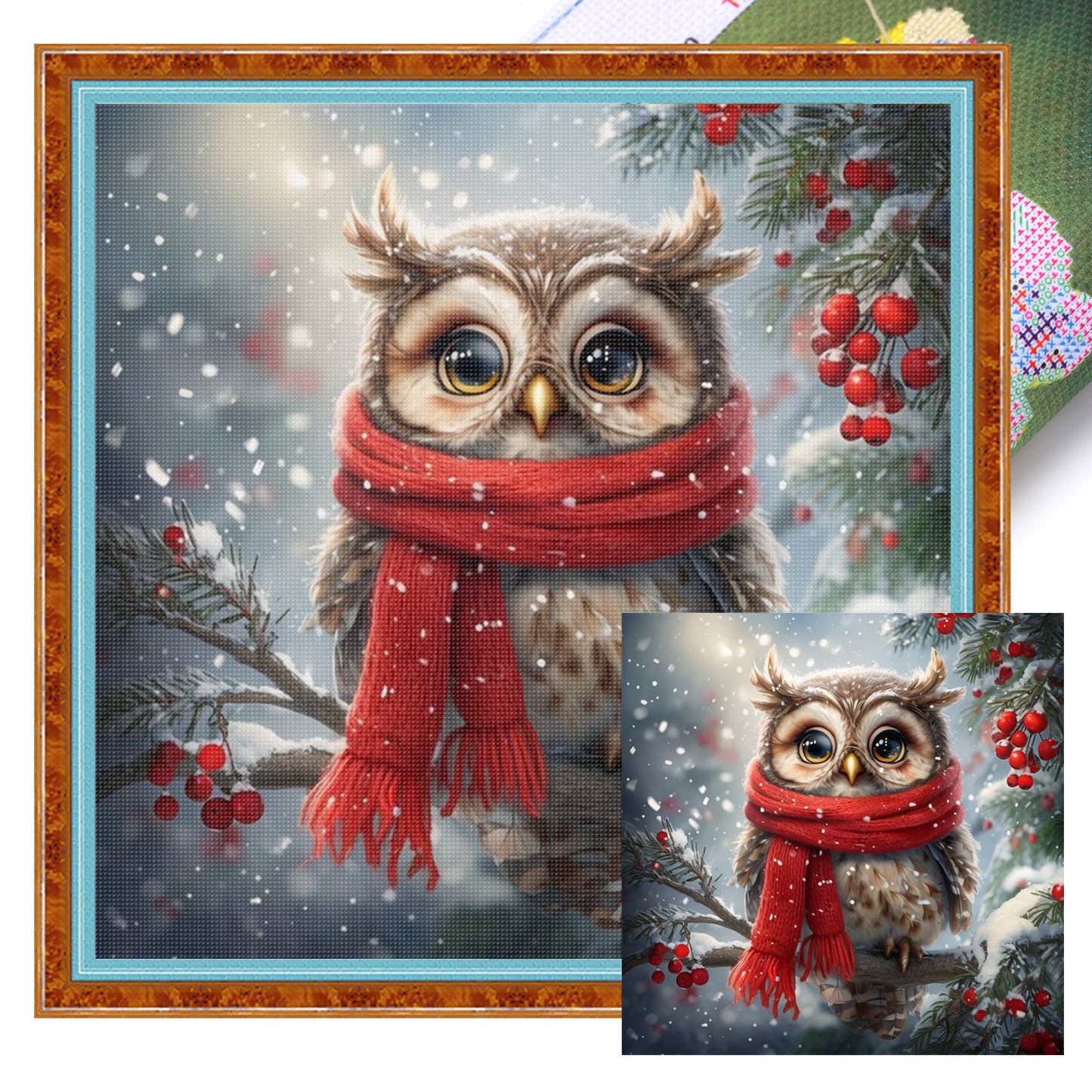 Scarfed Owl - Full 11CT Stamped Cross Stitch 40x40CM - Huacan