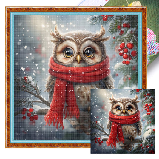 Scarfed Owl - Full 11CT Stamped Cross Stitch 40x40CM - Huacan