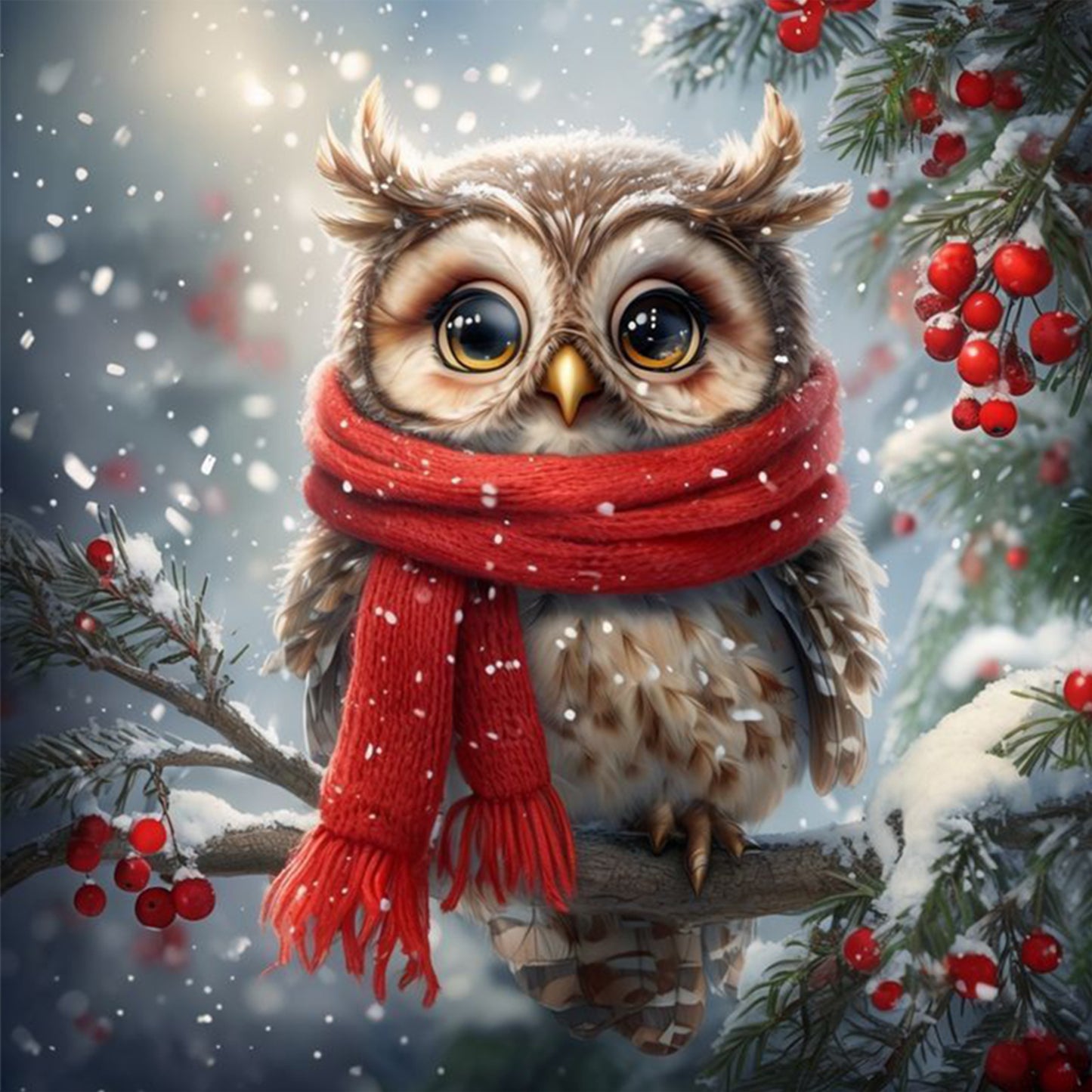 Scarfed Owl - Full 11CT Stamped Cross Stitch 40x40CM - Huacan