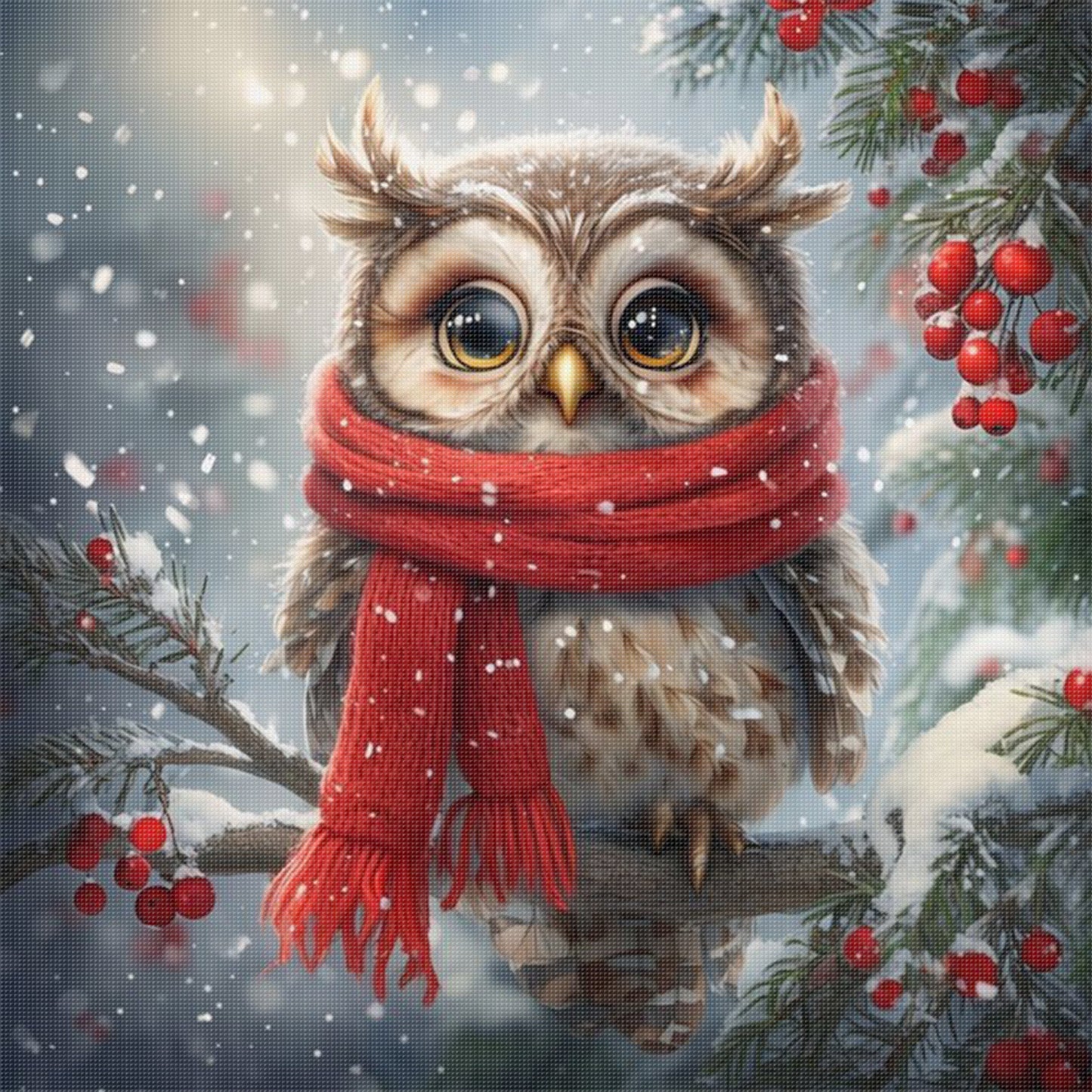 Scarfed Owl - Full 11CT Stamped Cross Stitch 40x40CM - Huacan