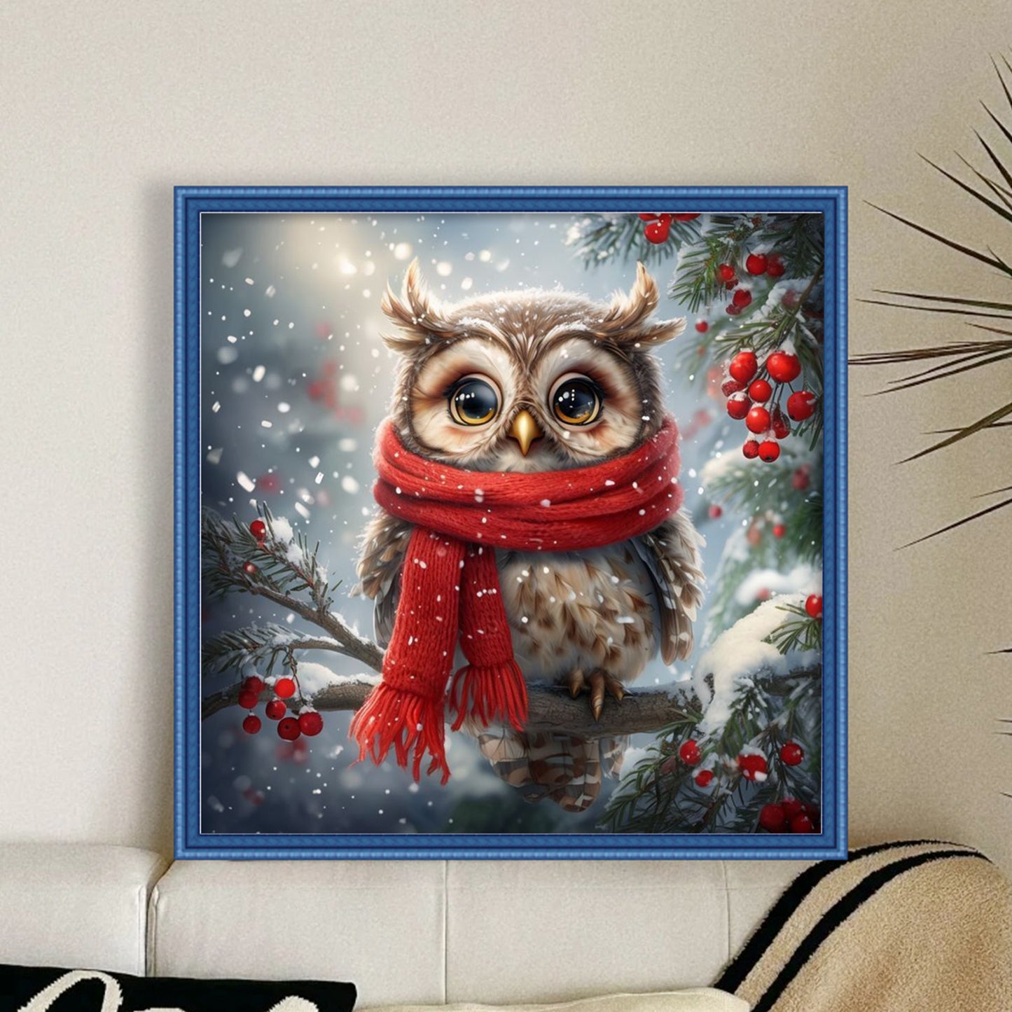 Scarfed Owl - Full 11CT Stamped Cross Stitch 40x40CM - Huacan