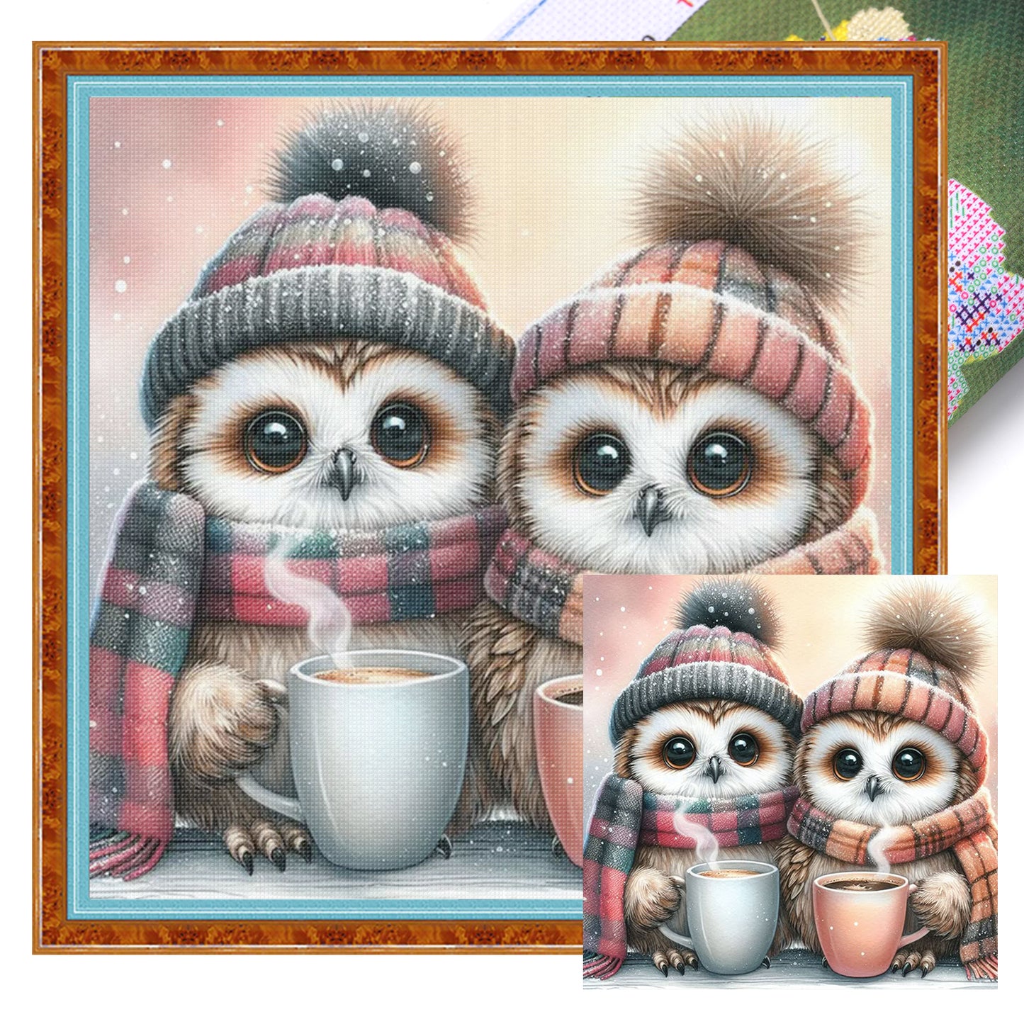 Hot Drink Owl - Full 11CT Stamped Cross Stitch 40x40CM - Huacan