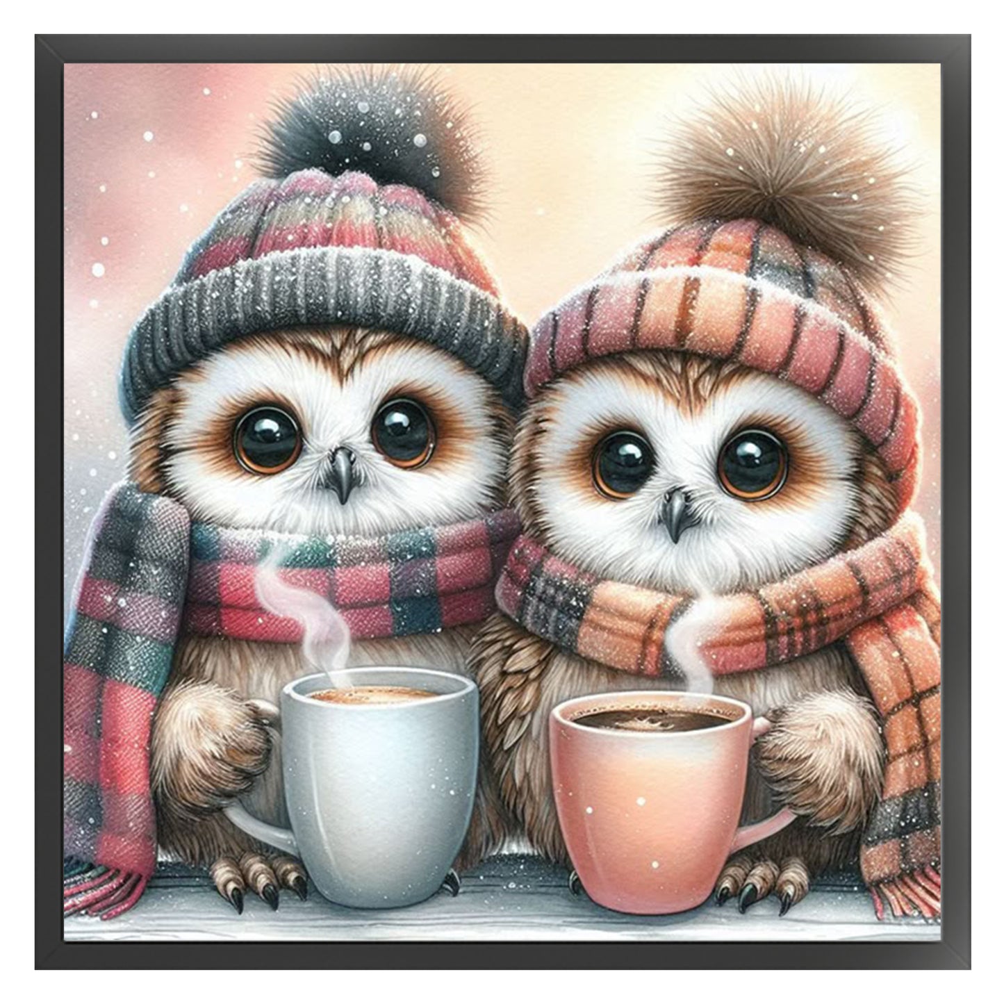 Hot Drink Owl - Full 11CT Stamped Cross Stitch 40x40CM - Huacan