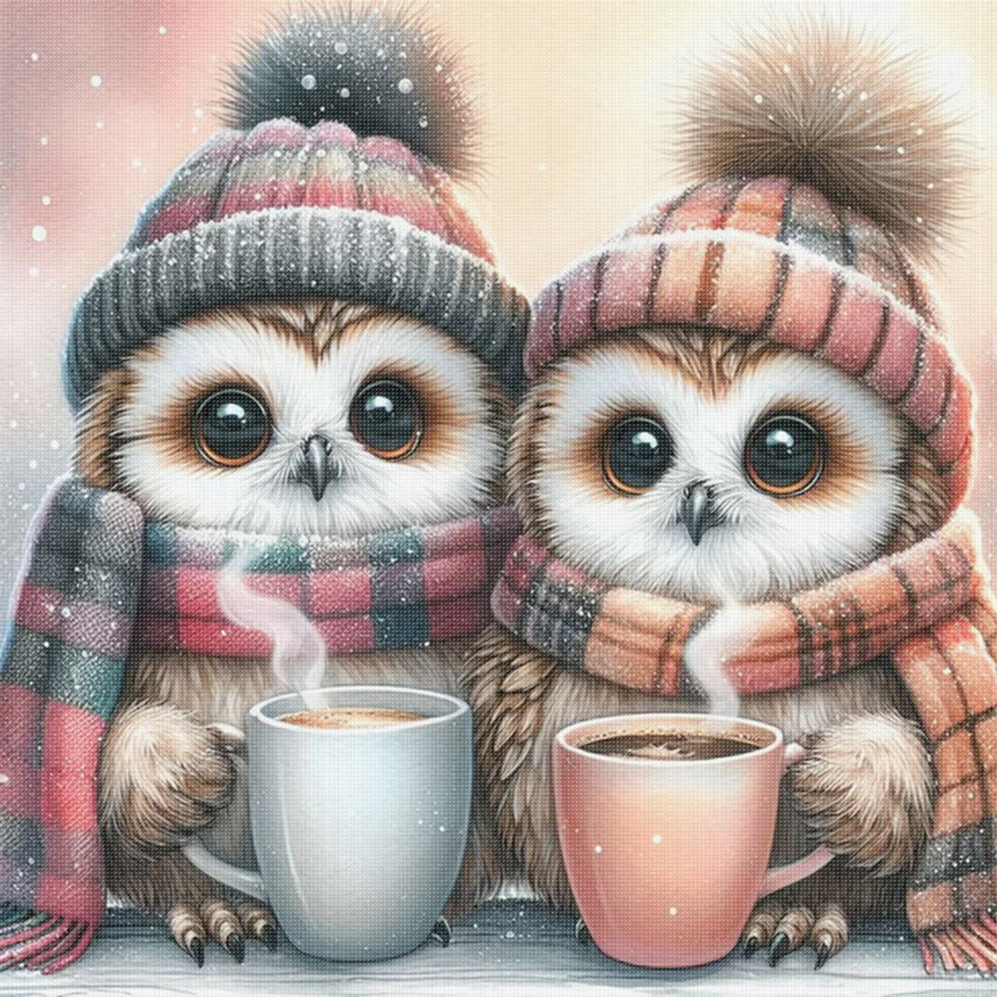 Hot Drink Owl - Full 11CT Stamped Cross Stitch 40x40CM - Huacan