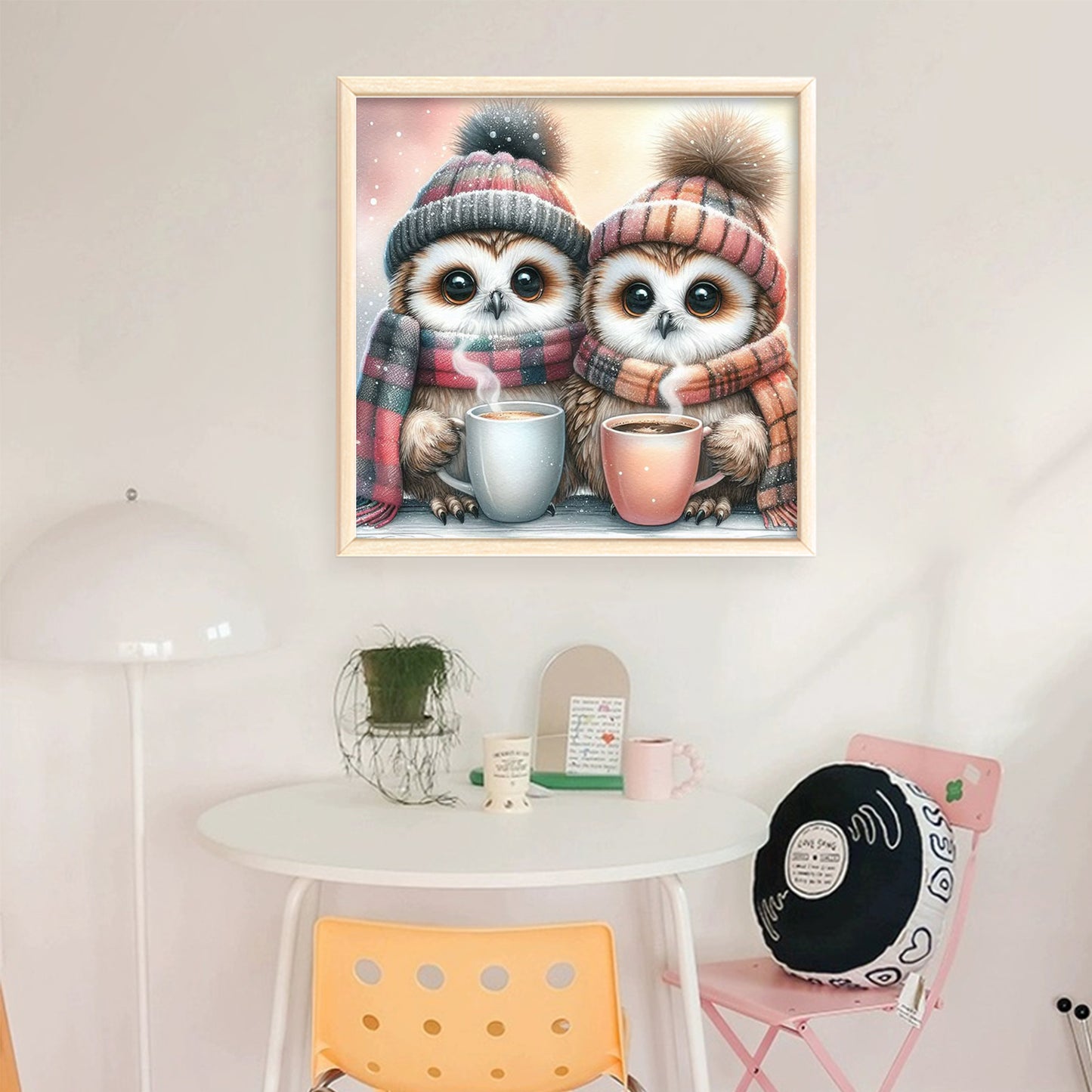 Hot Drink Owl - Full 11CT Stamped Cross Stitch 40x40CM - Huacan
