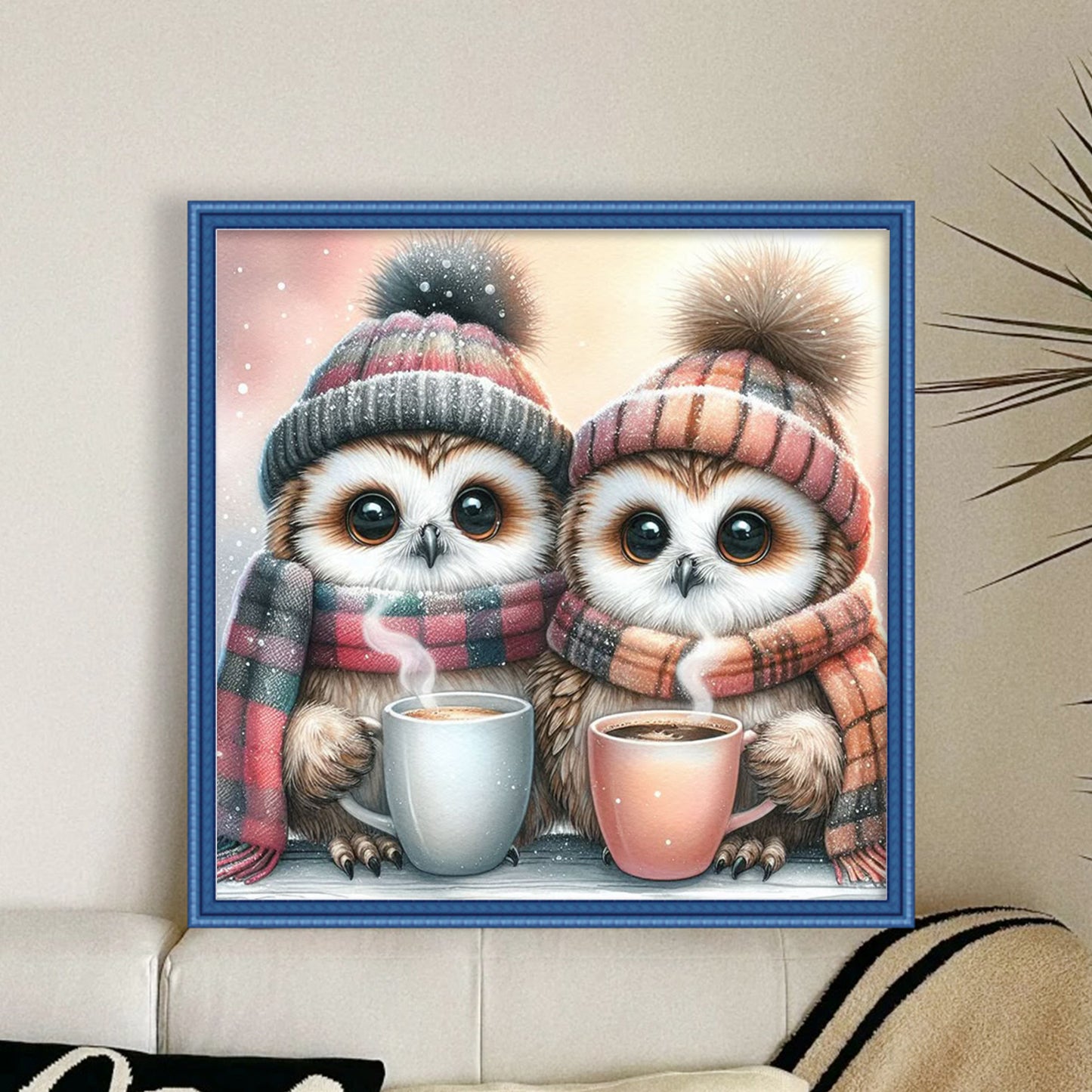 Hot Drink Owl - Full 11CT Stamped Cross Stitch 40x40CM - Huacan