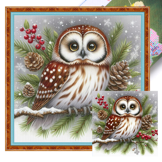 Owl - Full 11CT Stamped Cross Stitch 40x40CM - Huacan