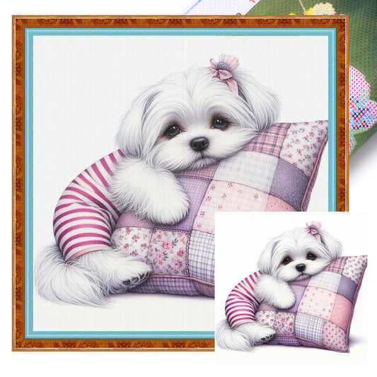 Maltese-Dog - Full 11CT Stamped Cross Stitch 40x40CM - Yishu