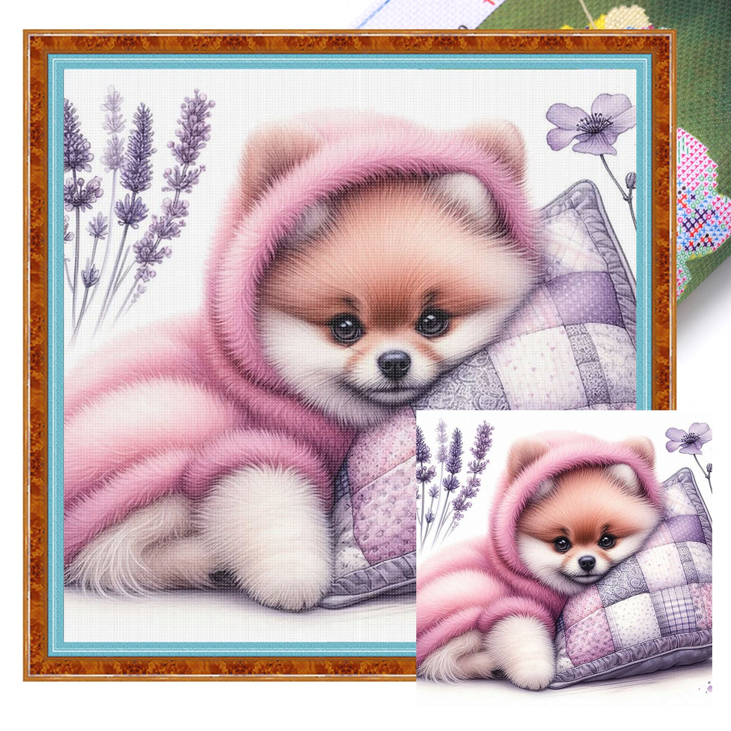 Pomeranian-Dog - Full 11CT Stamped Cross Stitch 40x40CM - Yishu