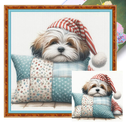 Shih Tzu-Dog - Full 11CT Stamped Cross Stitch 40x40CM - Yishu
