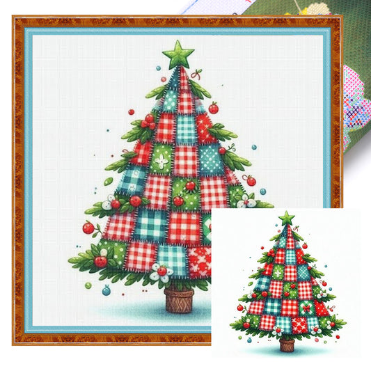 Patchwork Christmas Tree - Full 11CT Stamped Cross Stitch 40x40CM - Yishu