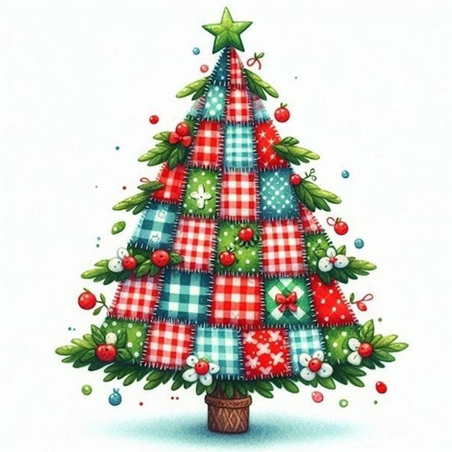 Patchwork Christmas Tree - Full 11CT Stamped Cross Stitch 40x40CM - Yishu