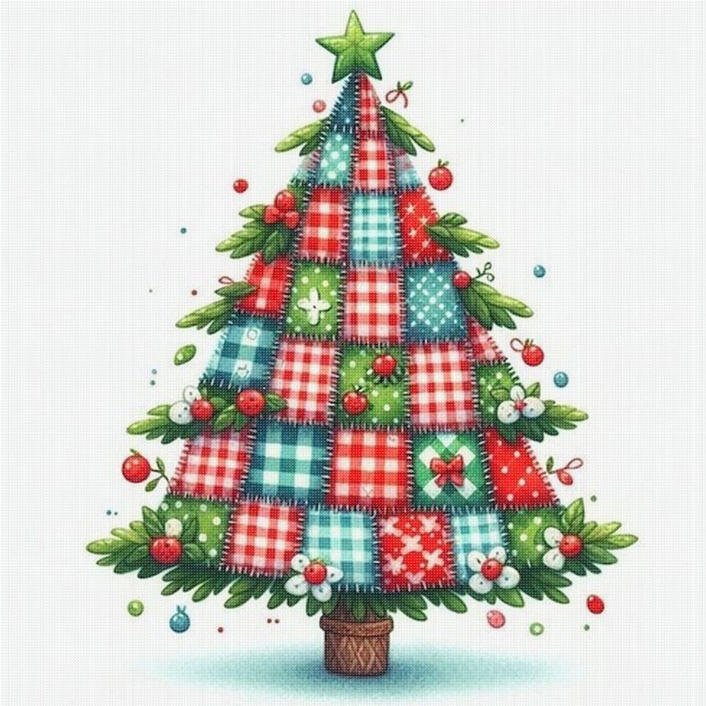 Patchwork Christmas Tree - Full 11CT Stamped Cross Stitch 40x40CM - Yishu