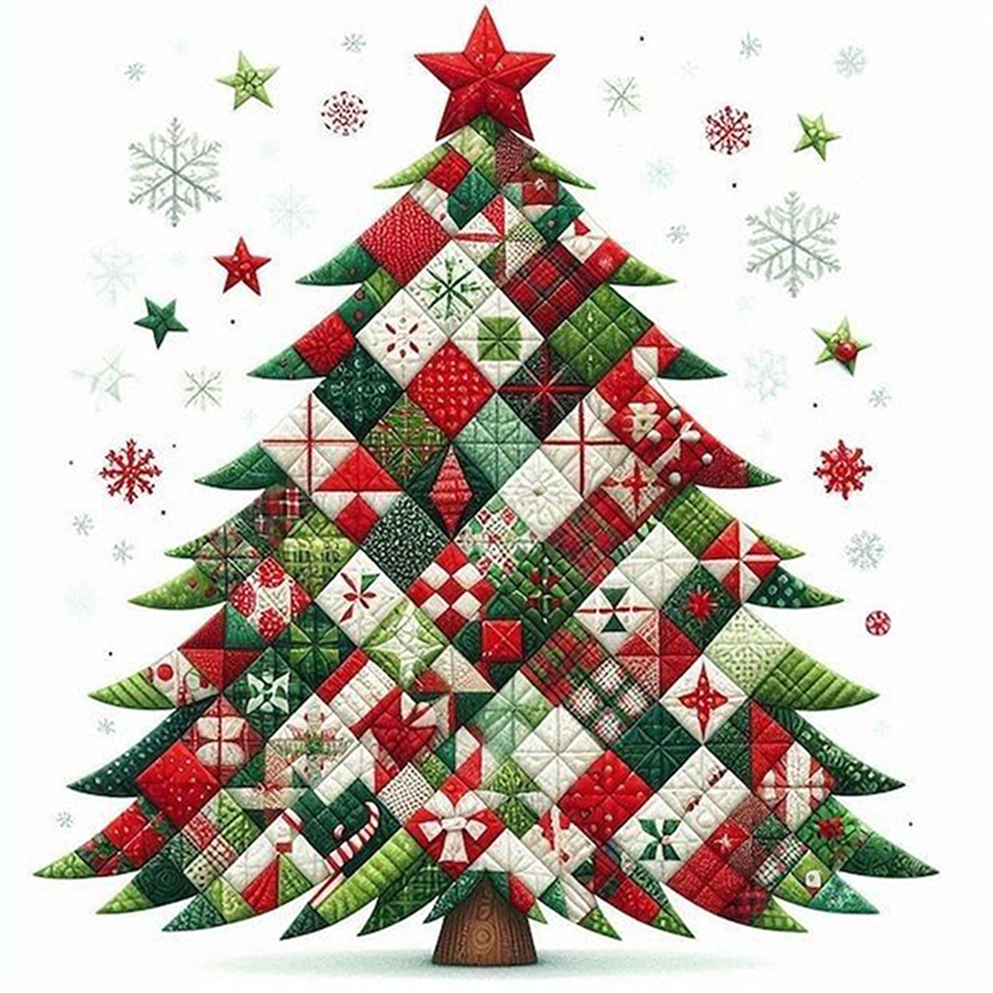Patchwork Christmas Tree - Full 11CT Stamped Cross Stitch 40x40CM - Yishu