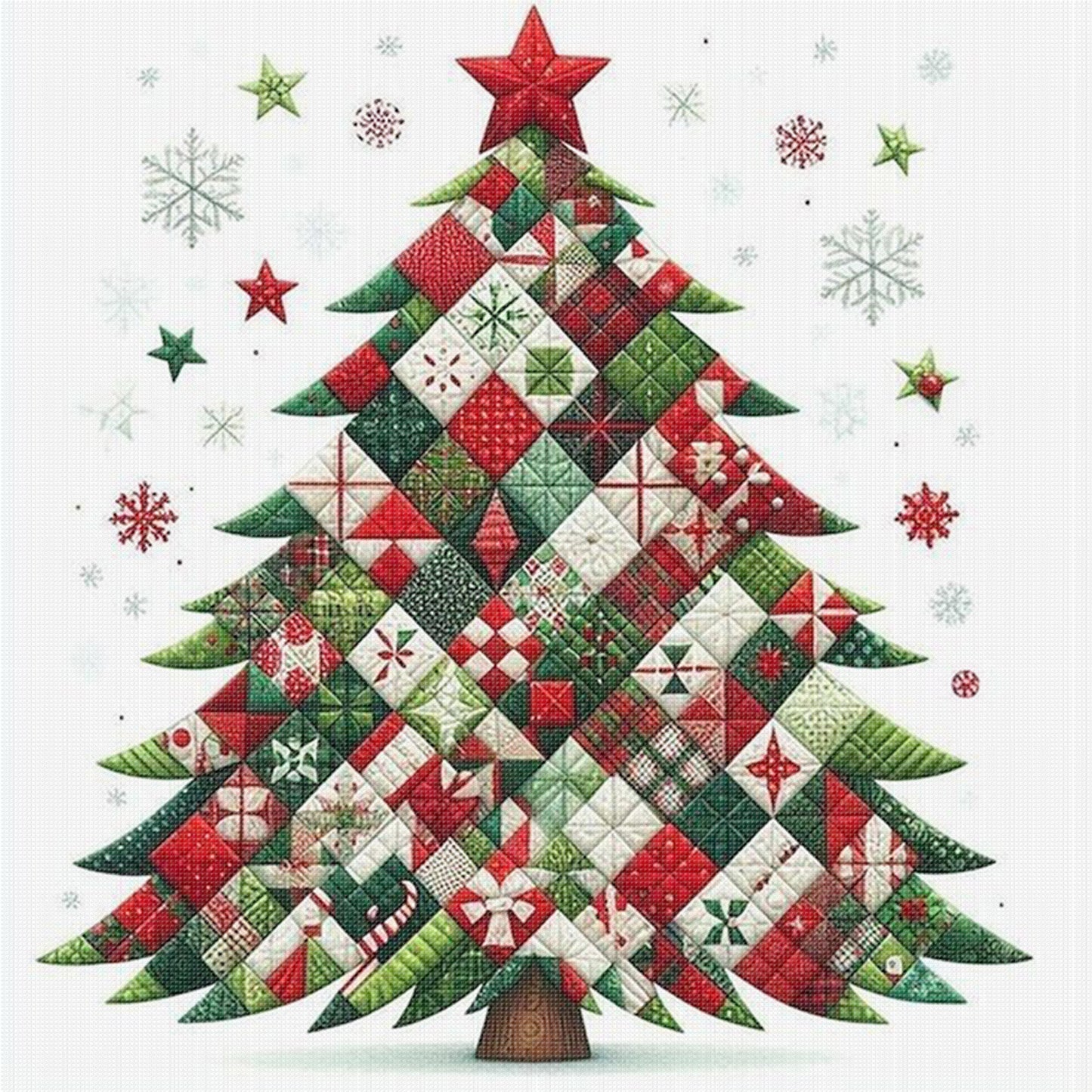 Patchwork Christmas Tree - Full 11CT Stamped Cross Stitch 40x40CM - Yishu
