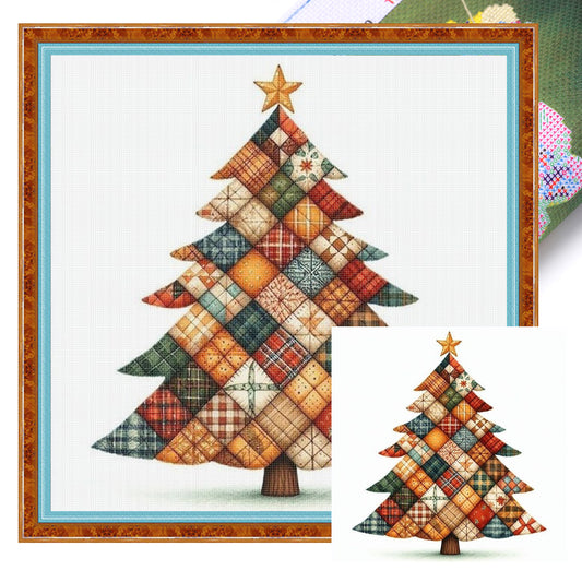 Patchwork Christmas Tree - Full 11CT Stamped Cross Stitch 40x40CM - Yishu