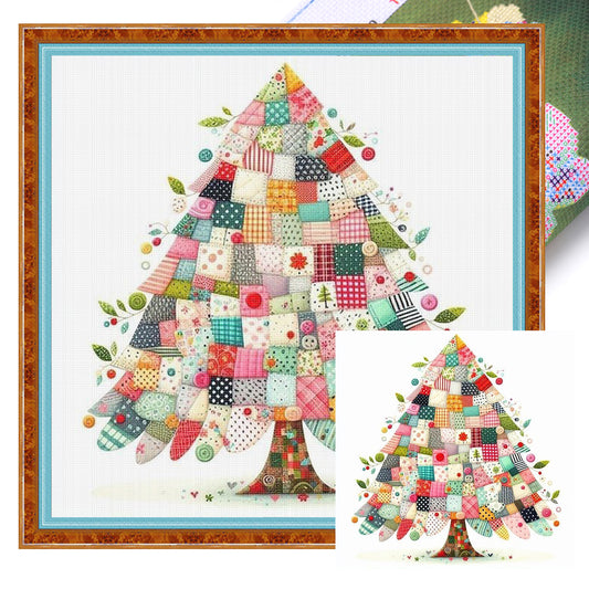 Patchwork Christmas Tree - Full 11CT Stamped Cross Stitch 40x40CM - Yishu