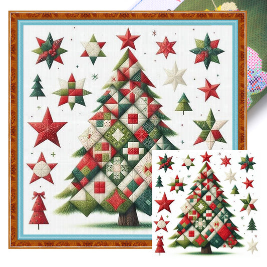 Patchwork Christmas Tree - Full 11CT Stamped Cross Stitch 40x40CM - Yishu