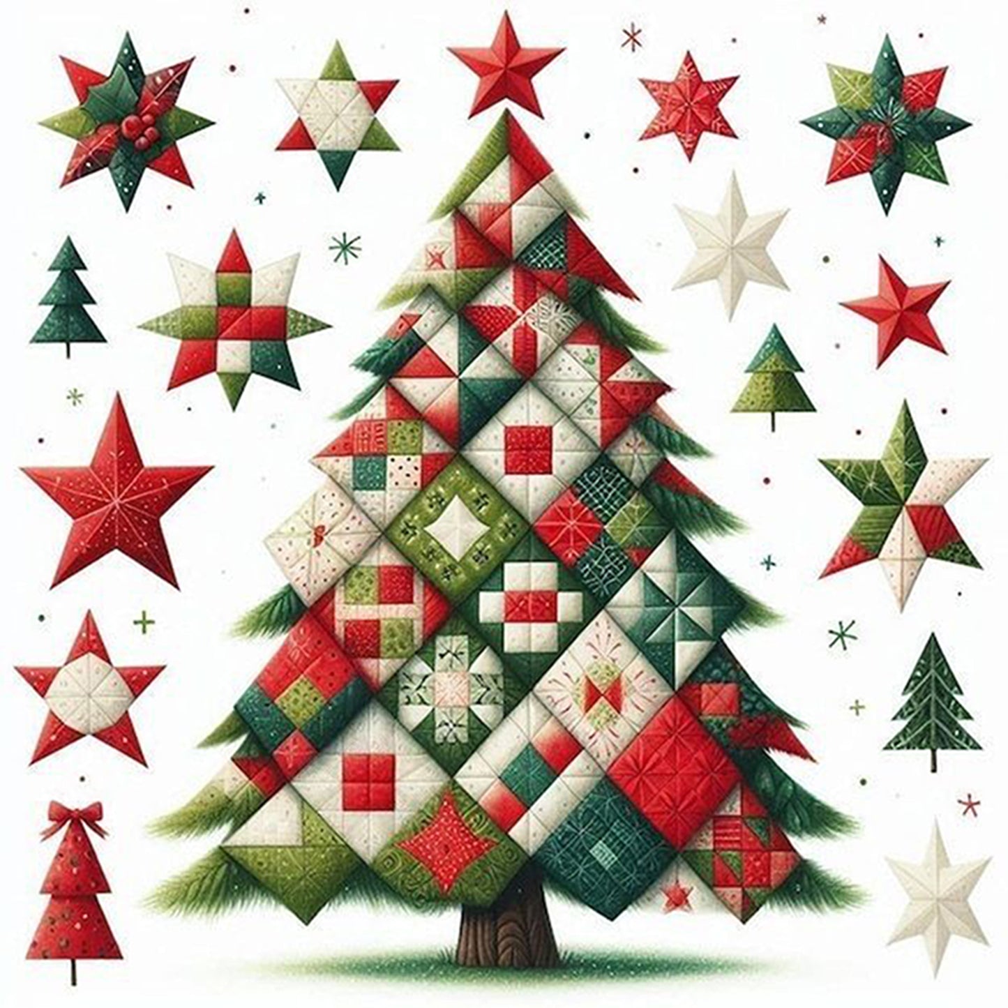 Patchwork Christmas Tree - Full 11CT Stamped Cross Stitch 40x40CM - Yishu