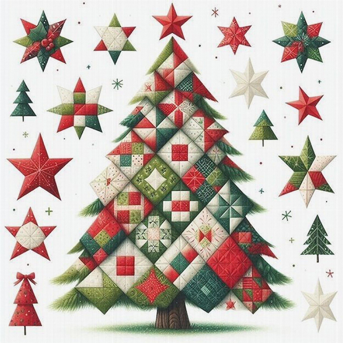 Patchwork Christmas Tree - Full 11CT Stamped Cross Stitch 40x40CM - Yishu