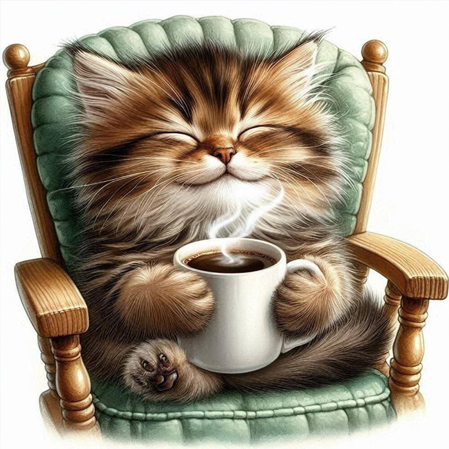 Coffee Drinking Cat - Full 11CT Counted Cross Stitch 40x40CM - Huacan