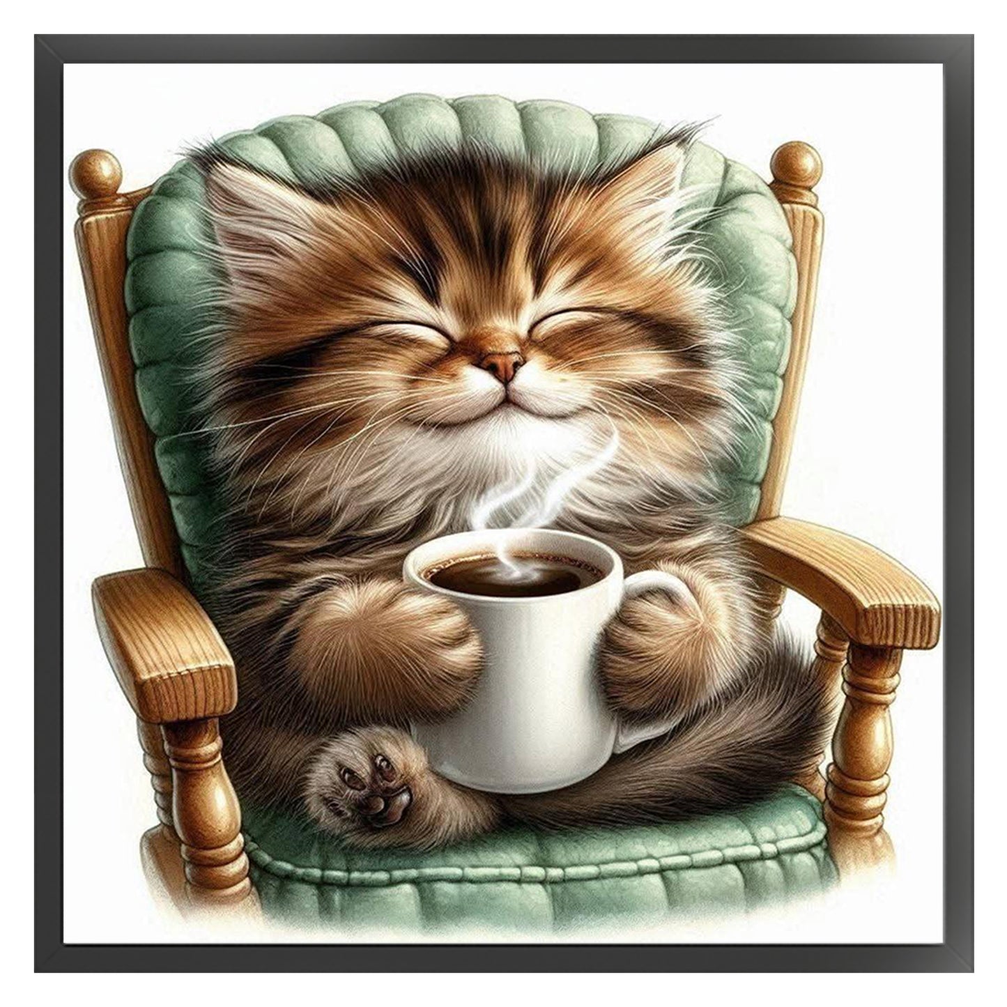 Coffee Drinking Cat - Full 11CT Counted Cross Stitch 40x40CM - Huacan