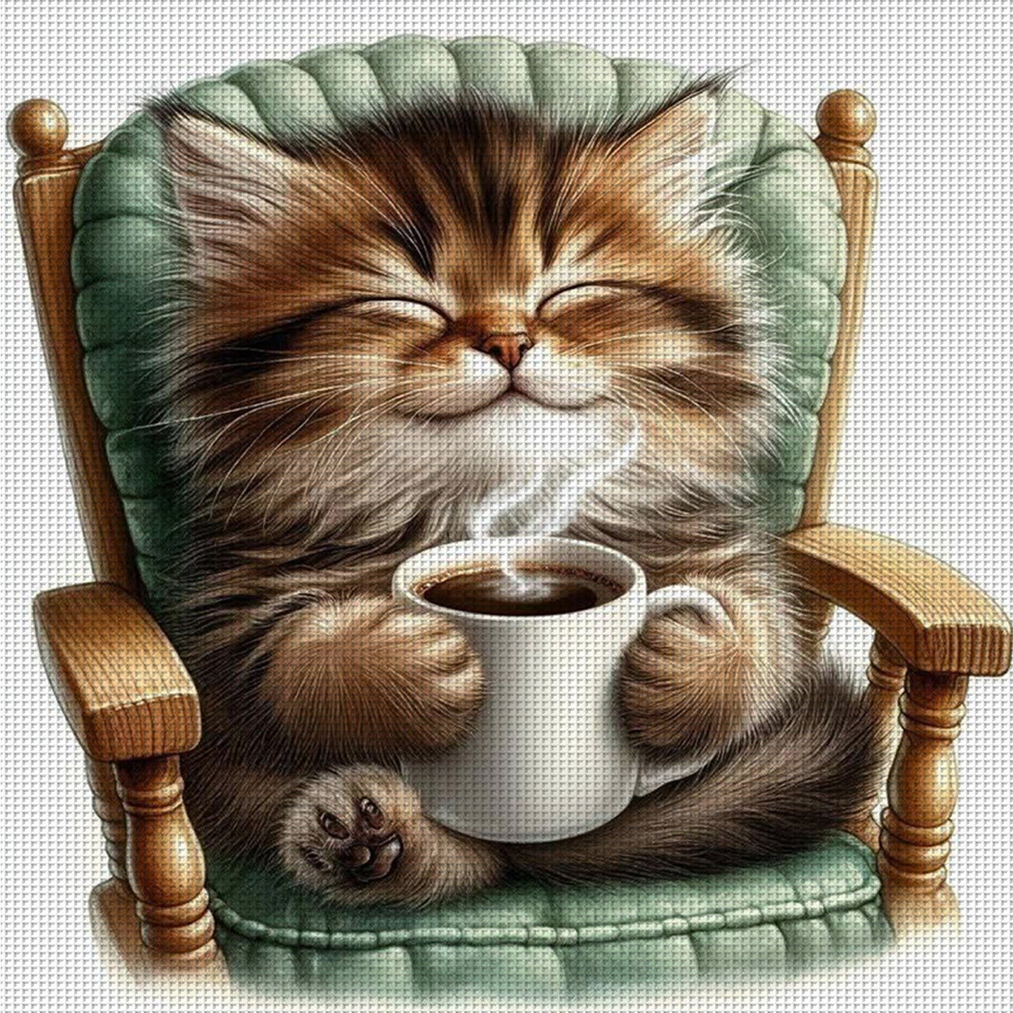 Coffee Drinking Cat - Full 11CT Counted Cross Stitch 40x40CM - Huacan