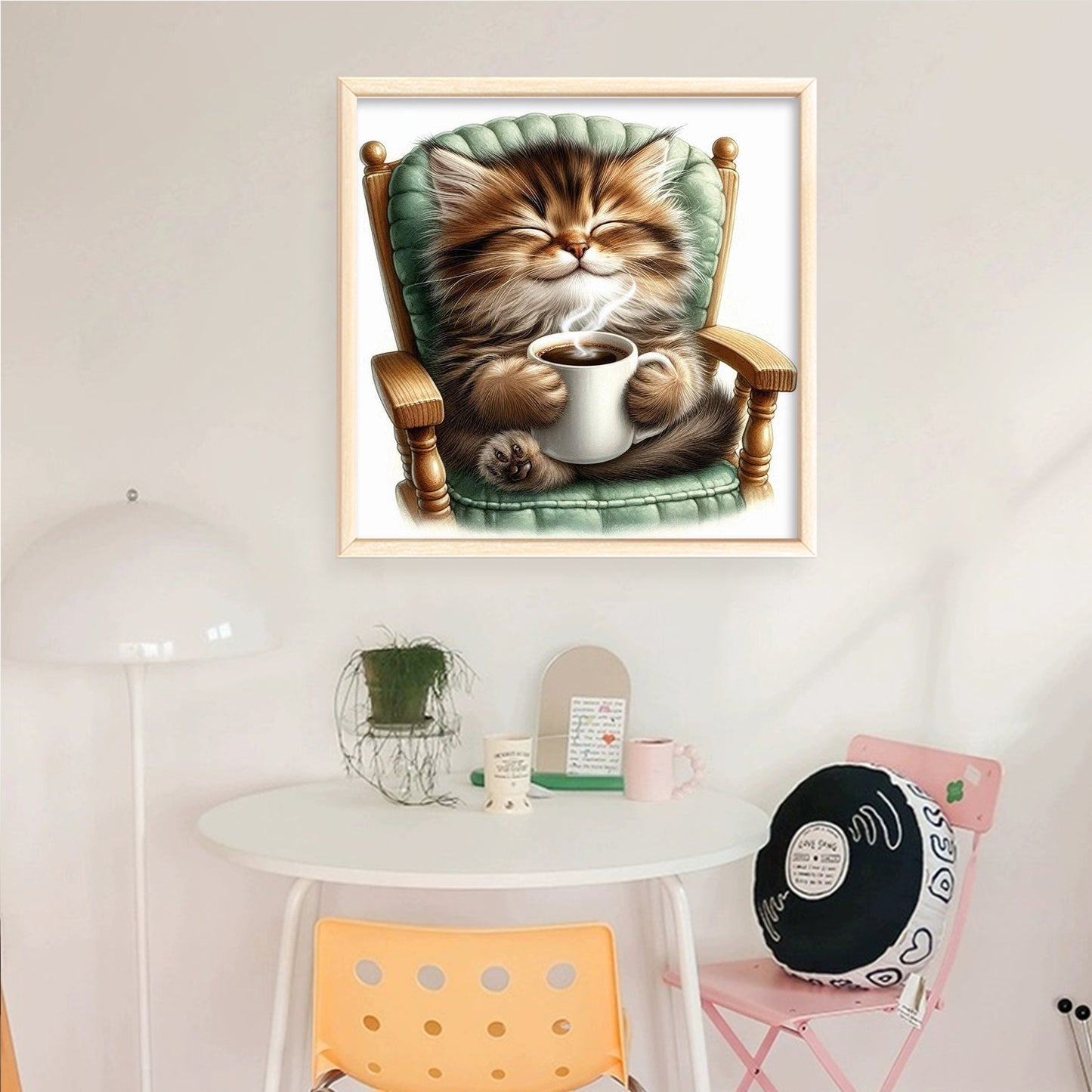 Coffee Drinking Cat - Full 11CT Counted Cross Stitch 40x40CM - Huacan