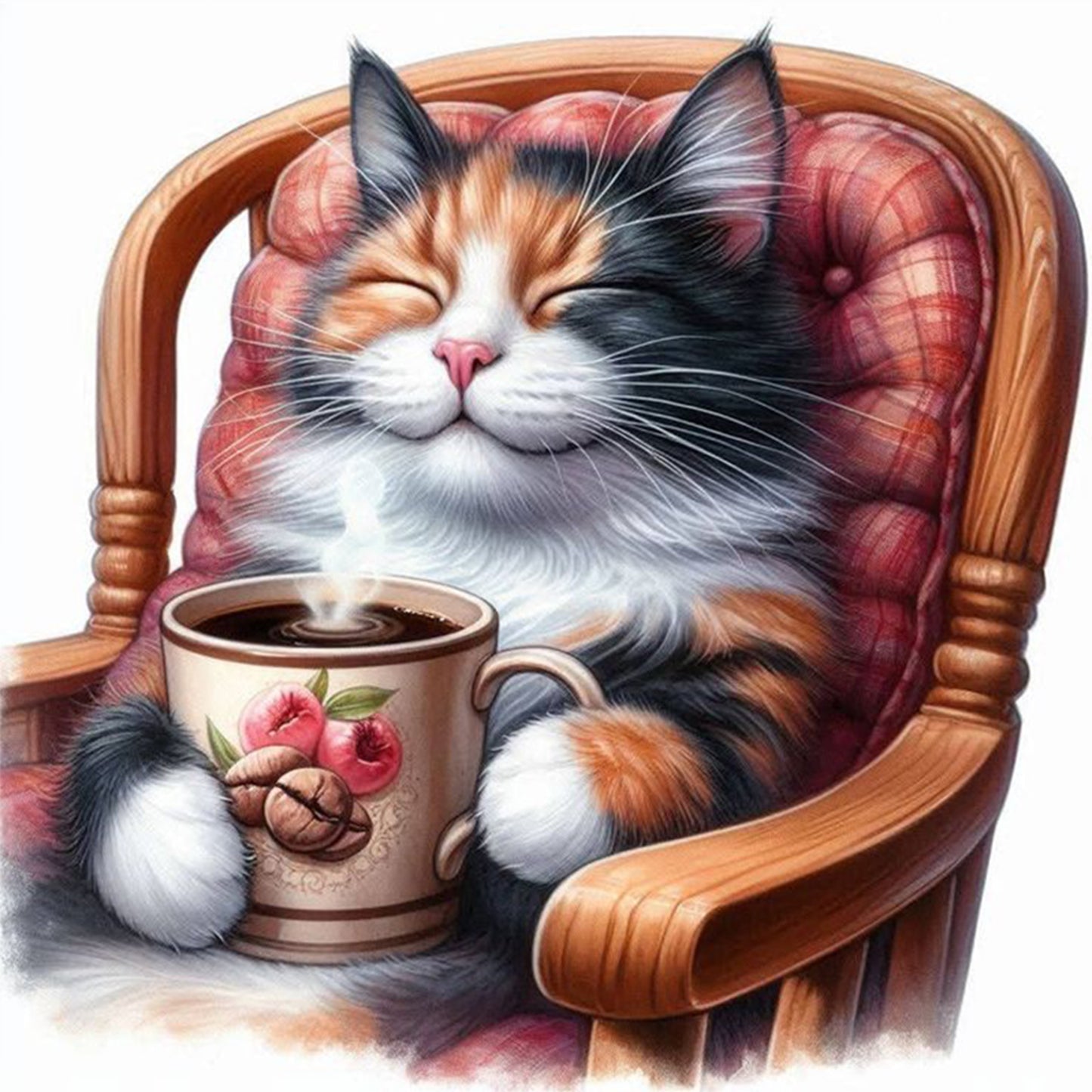 Coffee Drinking Cat - Full 11CT Counted Cross Stitch 40x40CM - Huacan