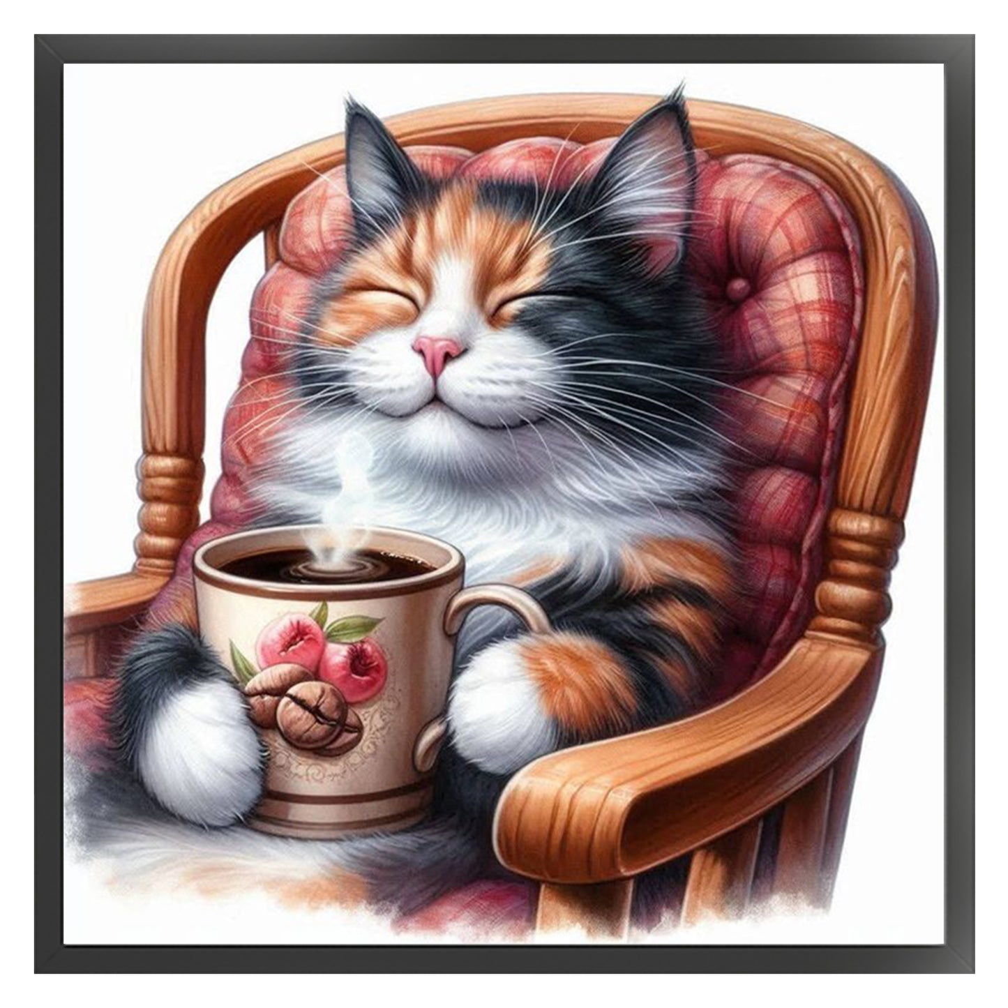 Coffee Drinking Cat - Full 11CT Counted Cross Stitch 40x40CM - Huacan