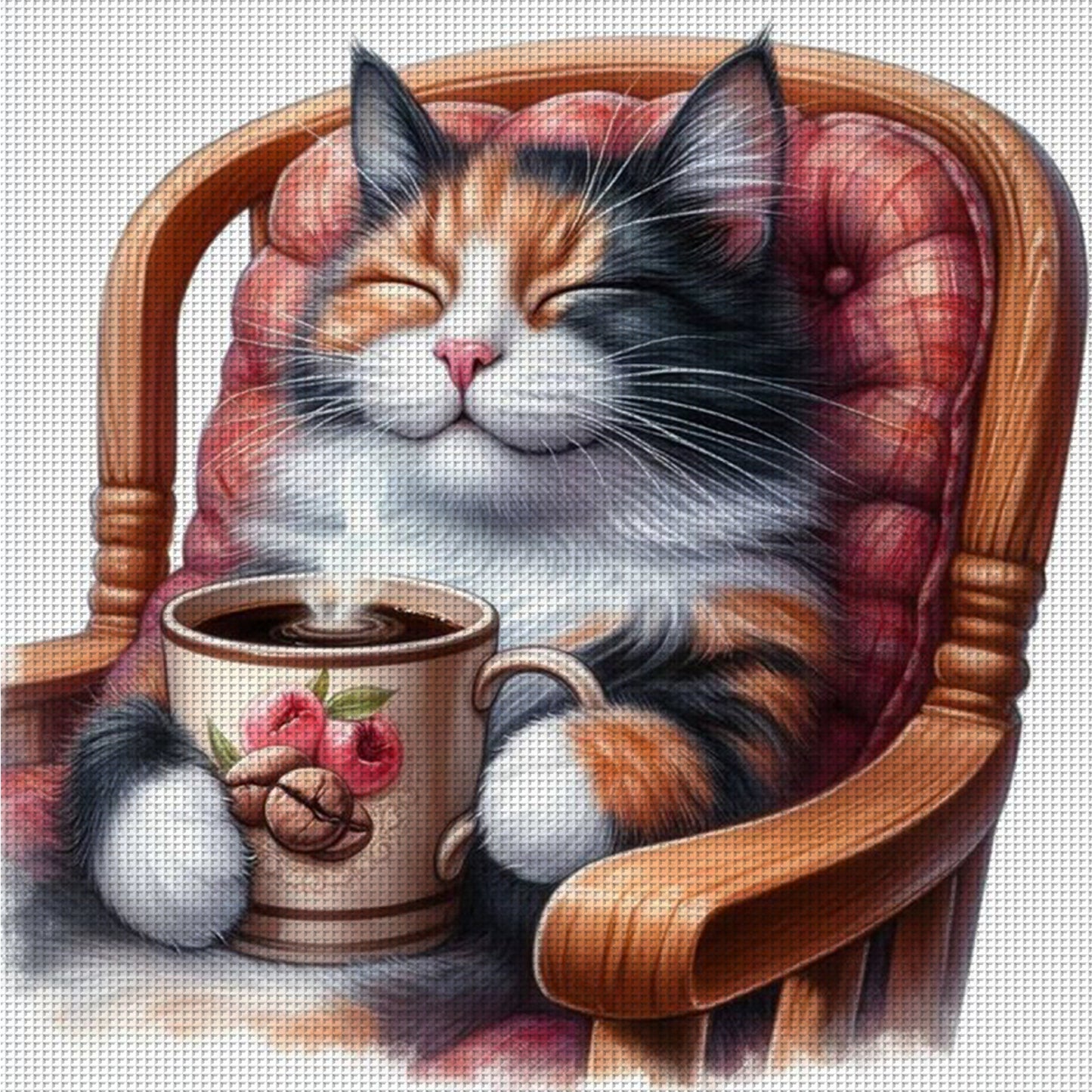 Coffee Drinking Cat - Full 11CT Counted Cross Stitch 40x40CM - Huacan