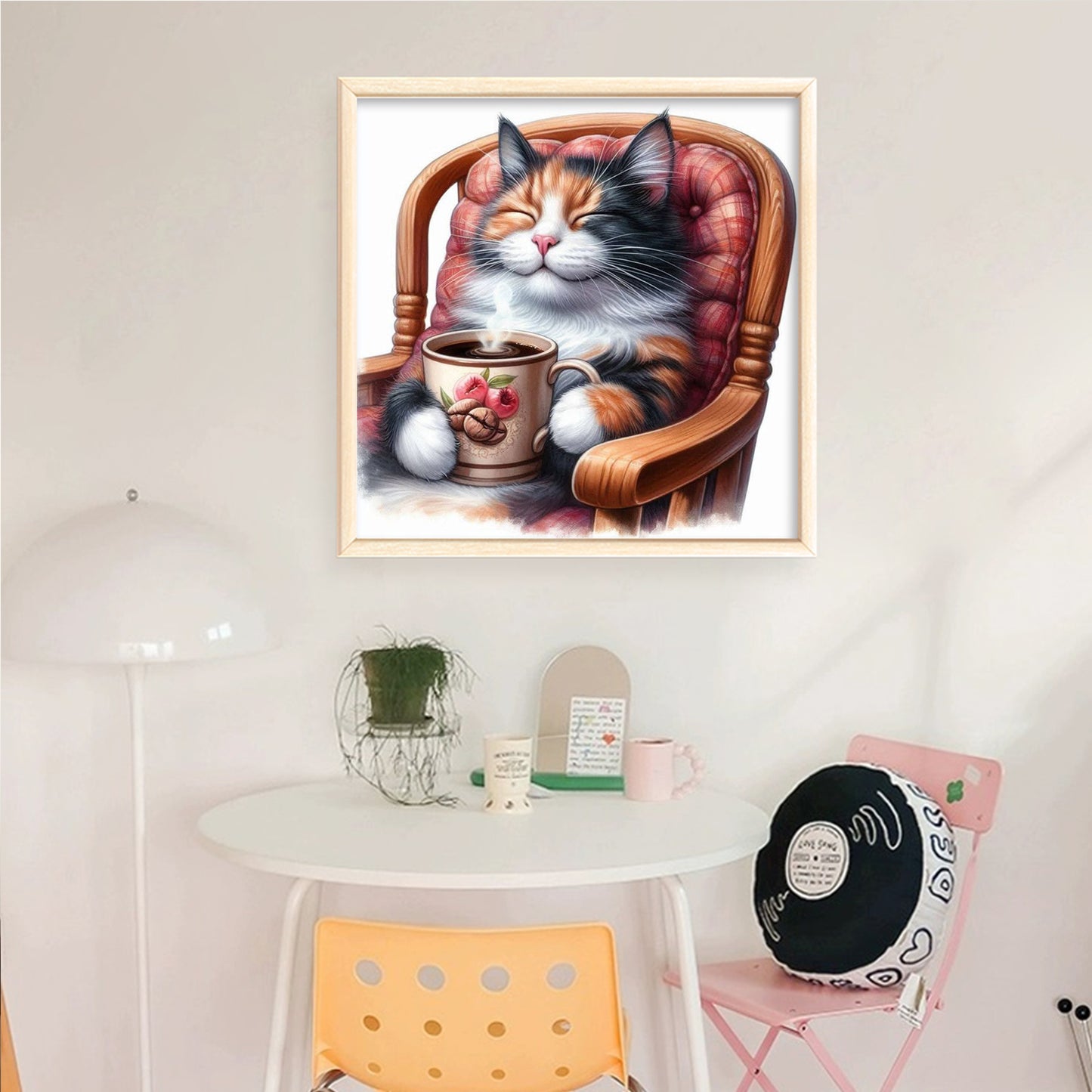 Coffee Drinking Cat - Full 11CT Counted Cross Stitch 40x40CM - Huacan