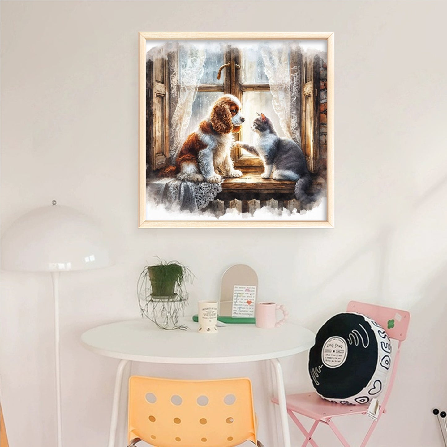 Dog And Cat By The Window - Full 11CT Counted Cross Stitch 40x40CM - Huacan