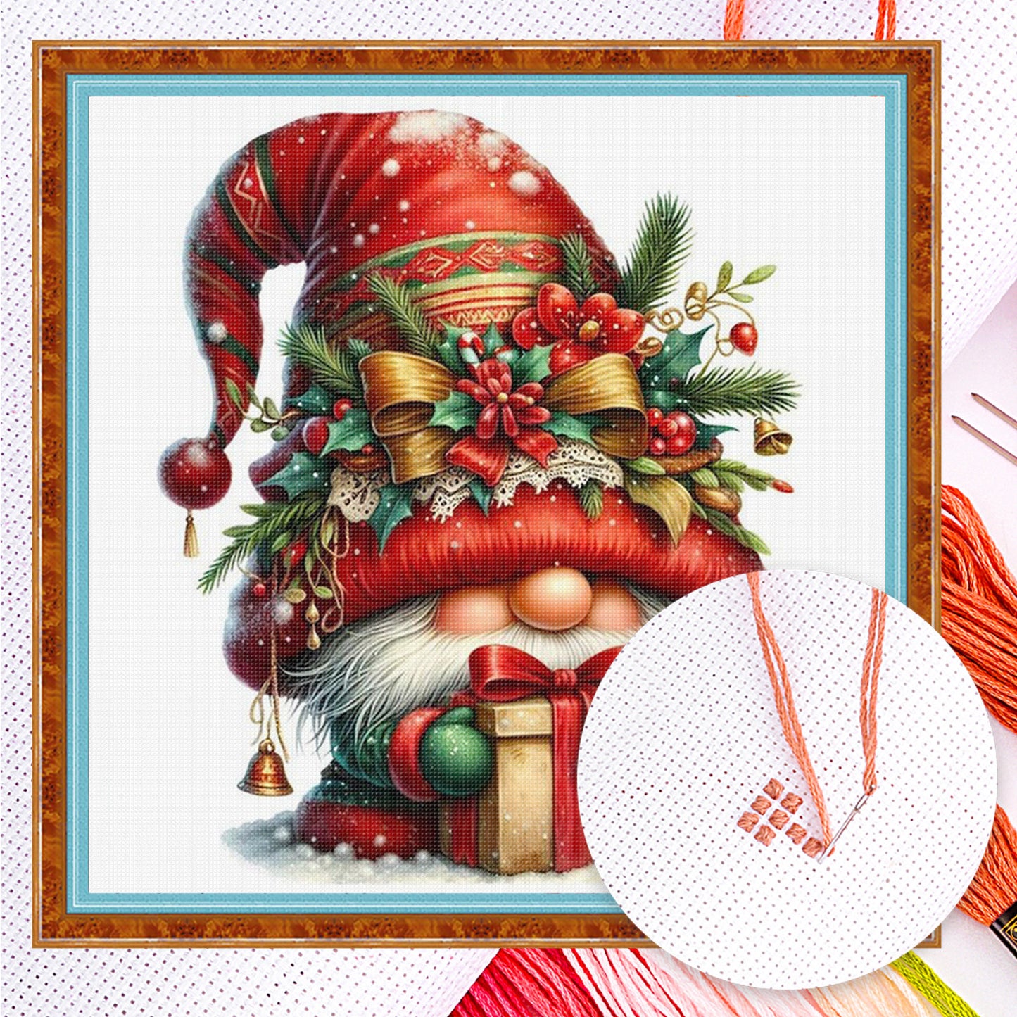 Christmas Gnome - Full 11CT Counted Cross Stitch 40x40CM - Huacan