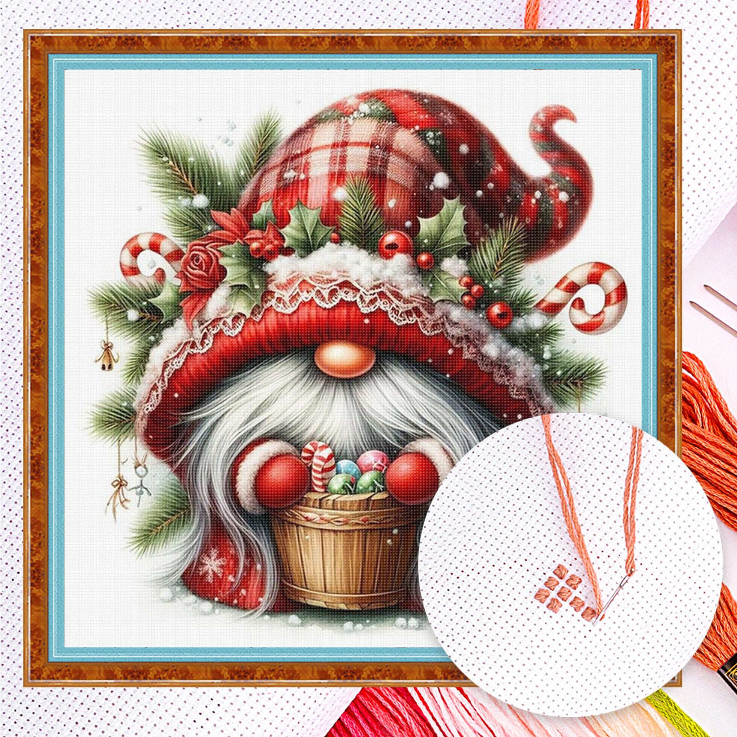 Christmas Gnome - Full 11CT Counted Cross Stitch 40x40CM - Huacan