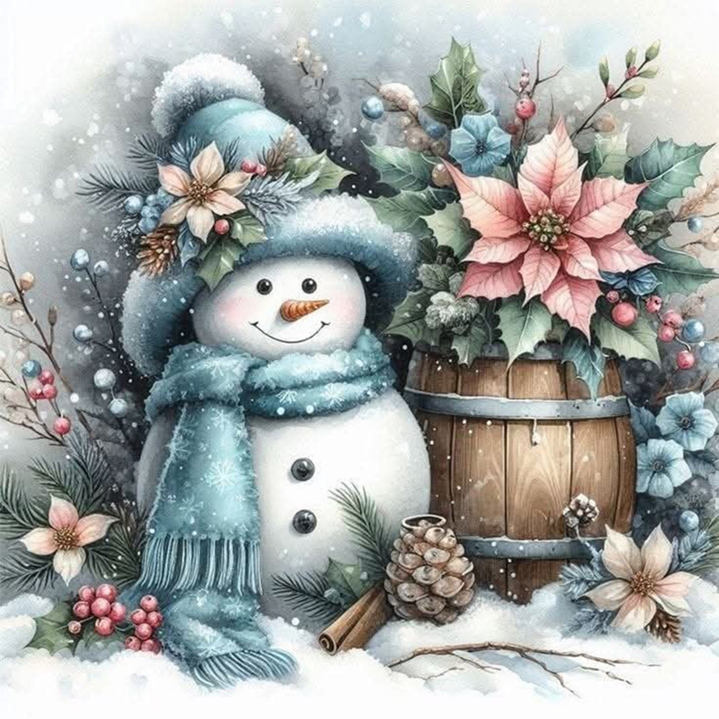 Winter Snowman - Full 11CT Counted Cross Stitch 40x40CM - Huacan