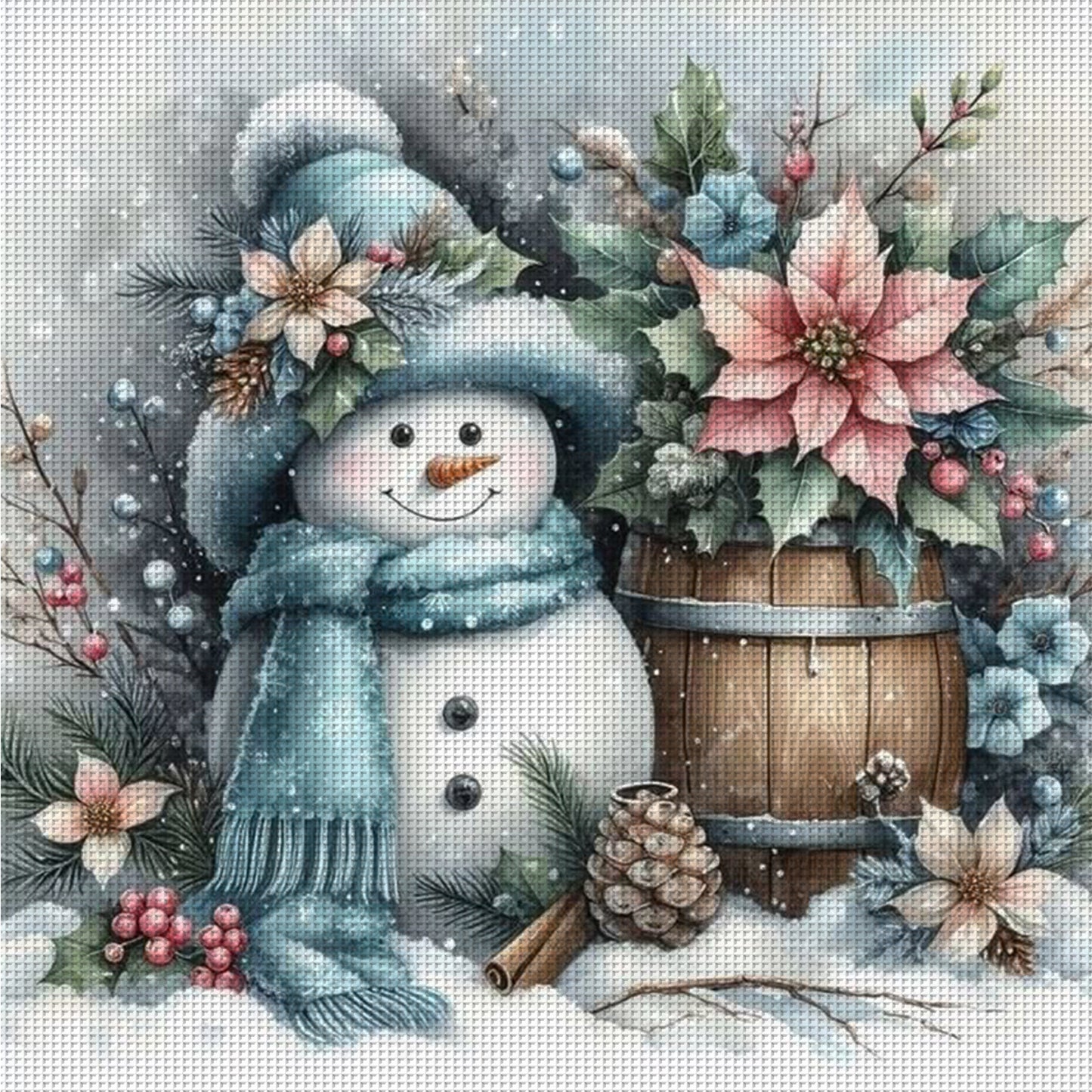 Winter Snowman - Full 11CT Counted Cross Stitch 40x40CM - Huacan
