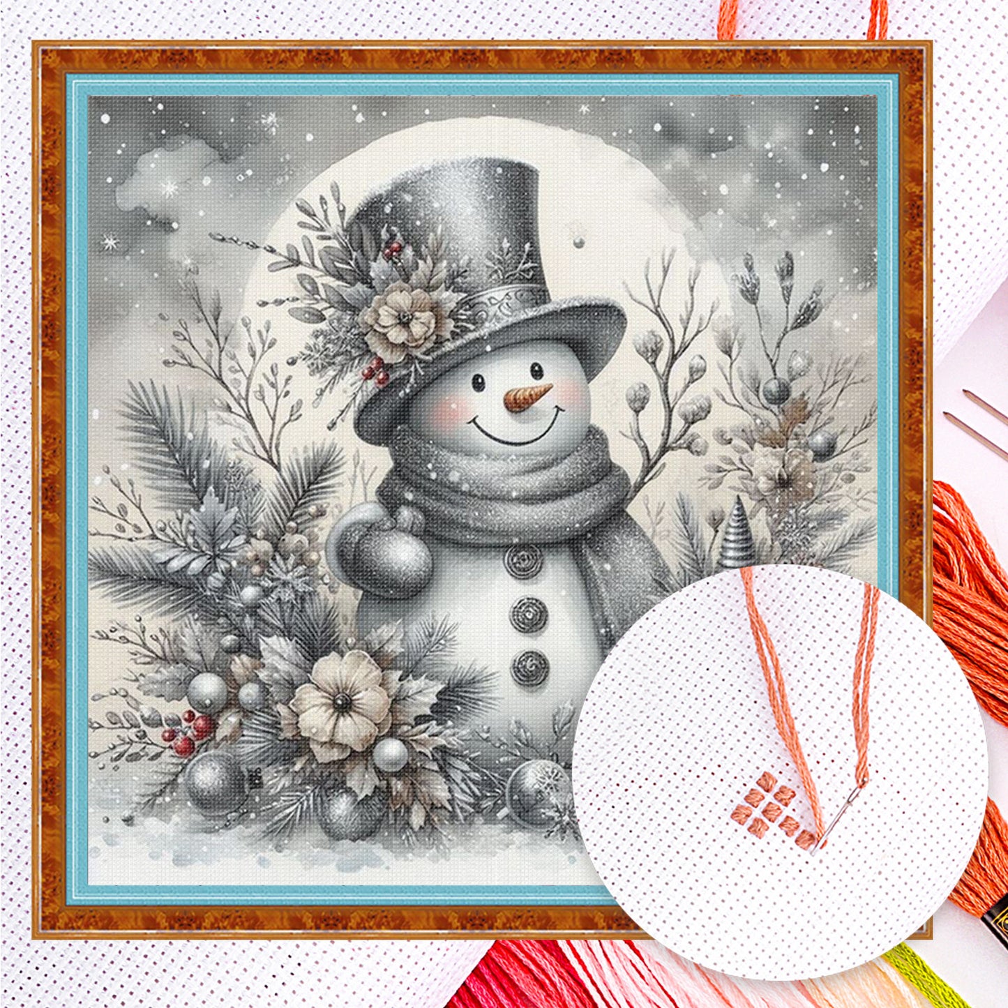 Winter Snowman - Full 11CT Counted Cross Stitch 40x40CM - Huacan
