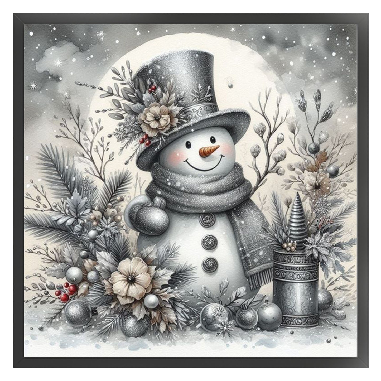 Winter Snowman - Full 11CT Counted Cross Stitch 40x40CM - Huacan