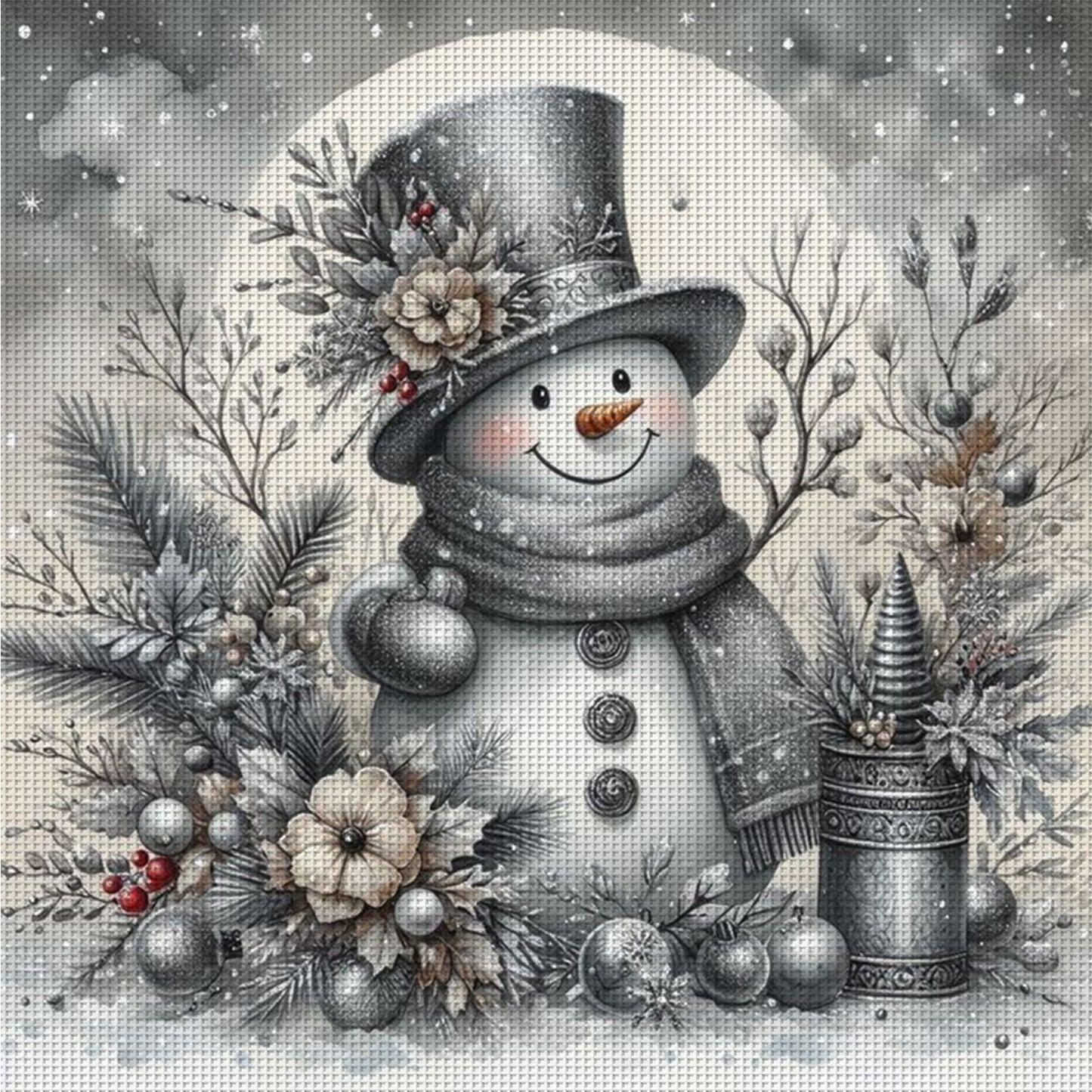 Winter Snowman - Full 11CT Counted Cross Stitch 40x40CM - Huacan